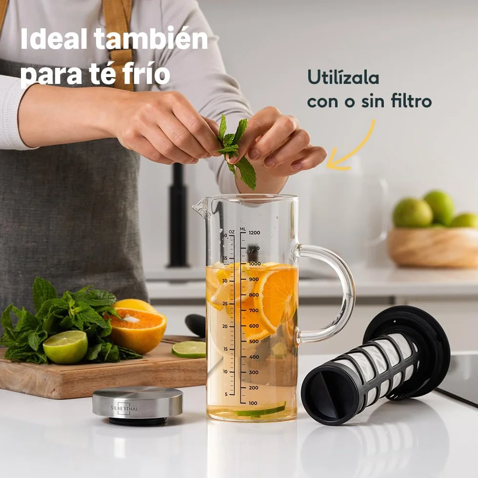 SILBERTHAL Jarra cristal 1,2L - Jarra Cold brew - Jarra de agua con tapa - Filtro extraíble