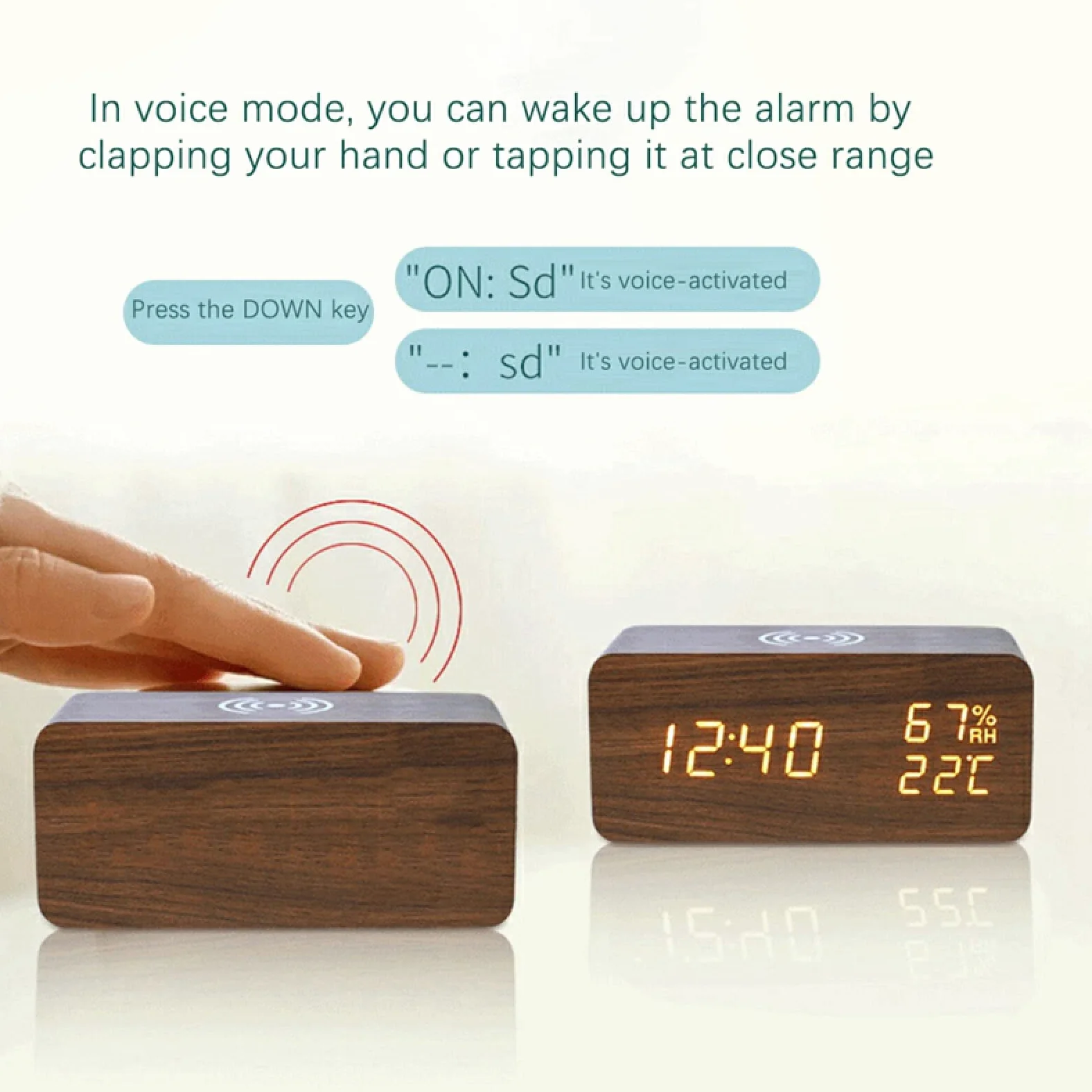 Reloj Electrónico LED Cargador Inalámbrico Reloj Despertador Inteligente Pantalla De Temperatura Y Humedad Reloj Despertador Digital Reloj con Control De Voz,Blanco