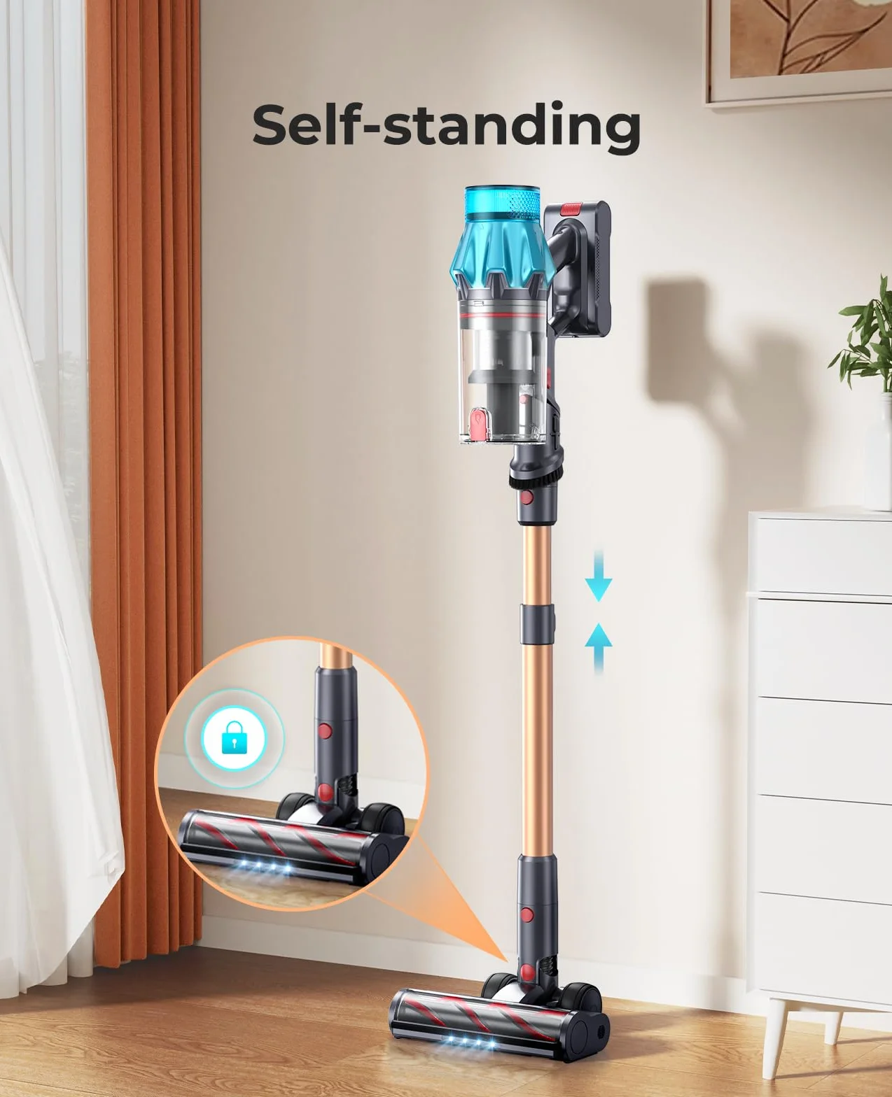 Fieety Aspiradora Sin Cable 50kPa/600W 65min/1.6L sin Bolsa 8en1 con Cepillo Anti-Enredos Cepillo para Sofá y Base de Carga para Pelo de Mascotas Alfombras Suelos Duros y Coche