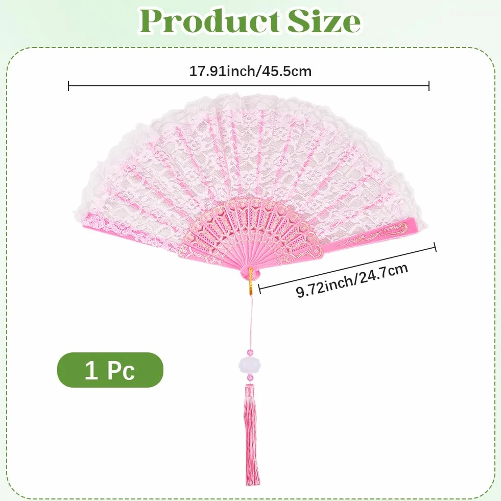 CREATCABIN Abanico Plegable Bordado Rosa Lolita 247x455x20mm para Baile Fiestas