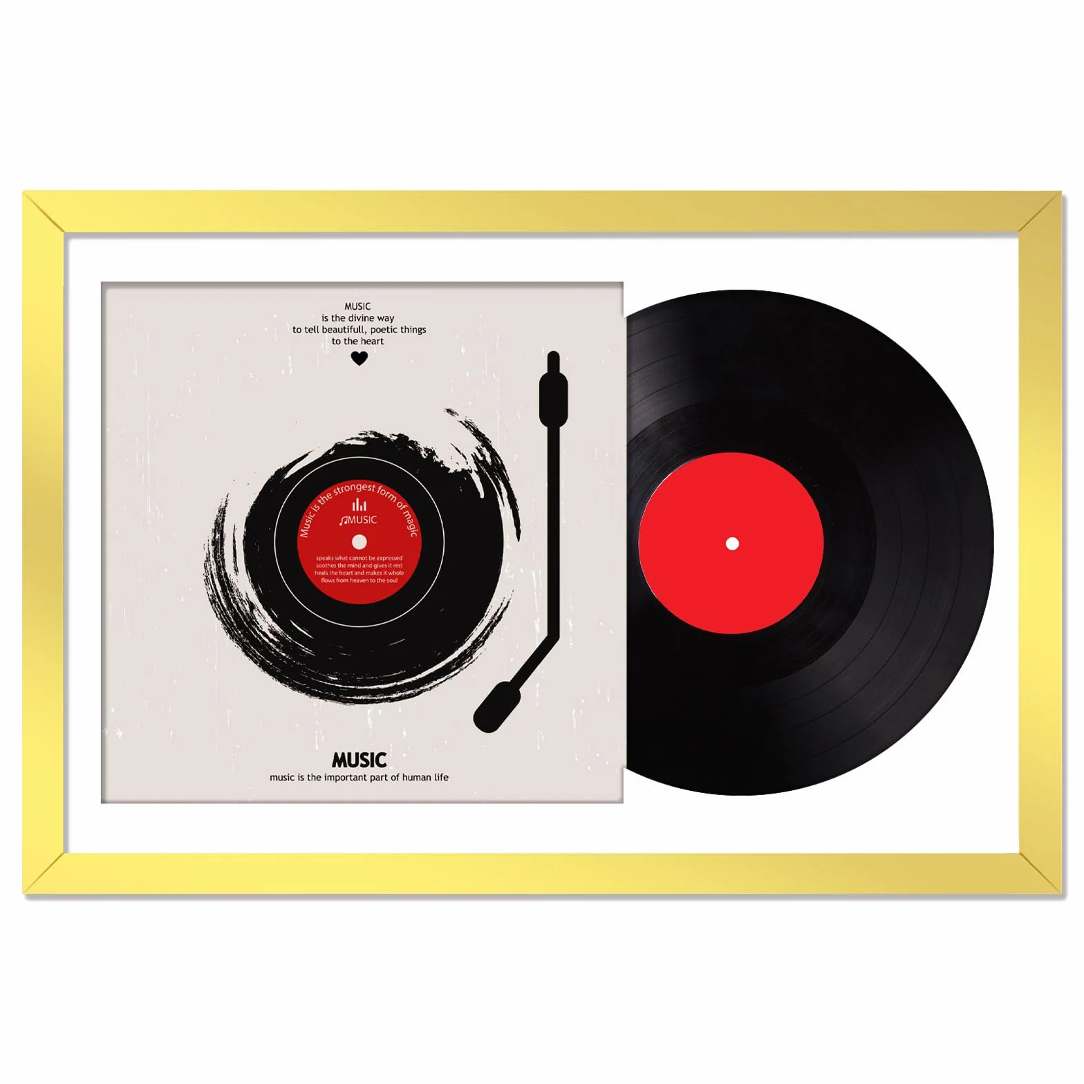 Marco de disco de vinilo para LP de 30.5 cm con portada de álbum de 12.5 x 12.5 pulgadas | Marco dorado de 16 x 24 pulgadas, peso ligero con soporte de pared de plástico de alta claridad, 1 unidad/dorado