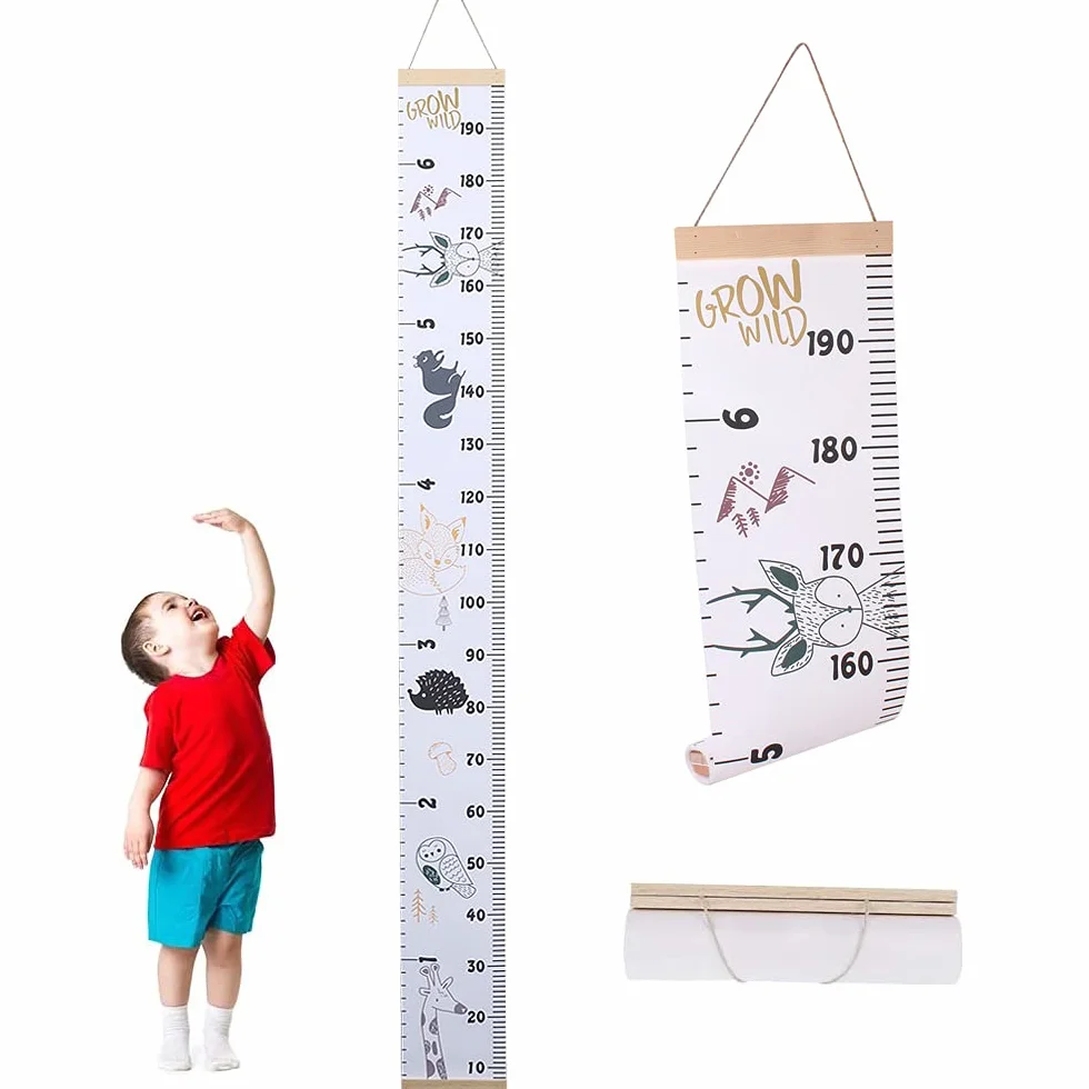 Tabla de Altura de Pared para Bebés, Lienzo y Madera Retirable, Crecimiento Infantil