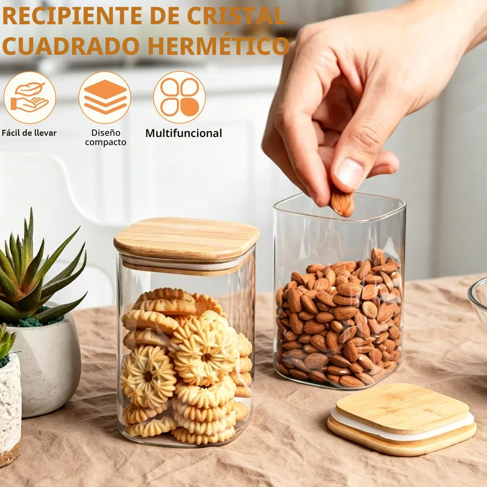 Tarros de especias de vidrio con tapa de bambú y etiqueta, paquete de 12 recipientes cuadrados de vidrio de 8 onzas/250 ml, tarros de especias de vidrio herméticos con tapas, recipiente de vidrio para