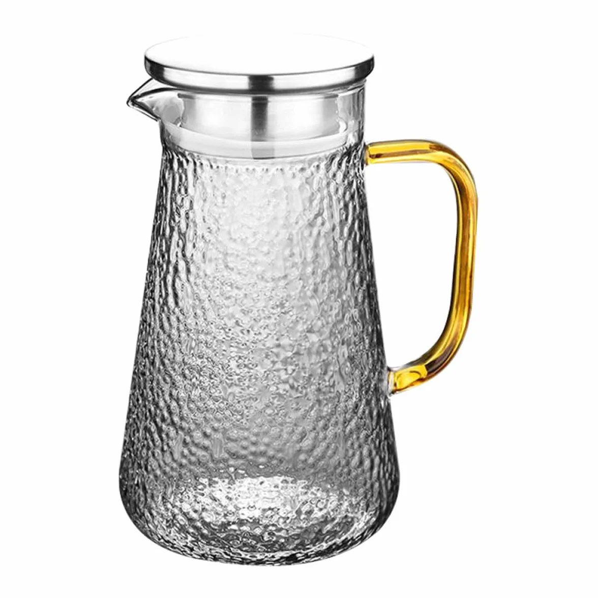 Jarra de Agua Delicada de Vidrio de 1300ml Tapa de Acero Inoxidable, Fácil de Limpiar y Almacenar para Fiestas y Uso Doméstico
