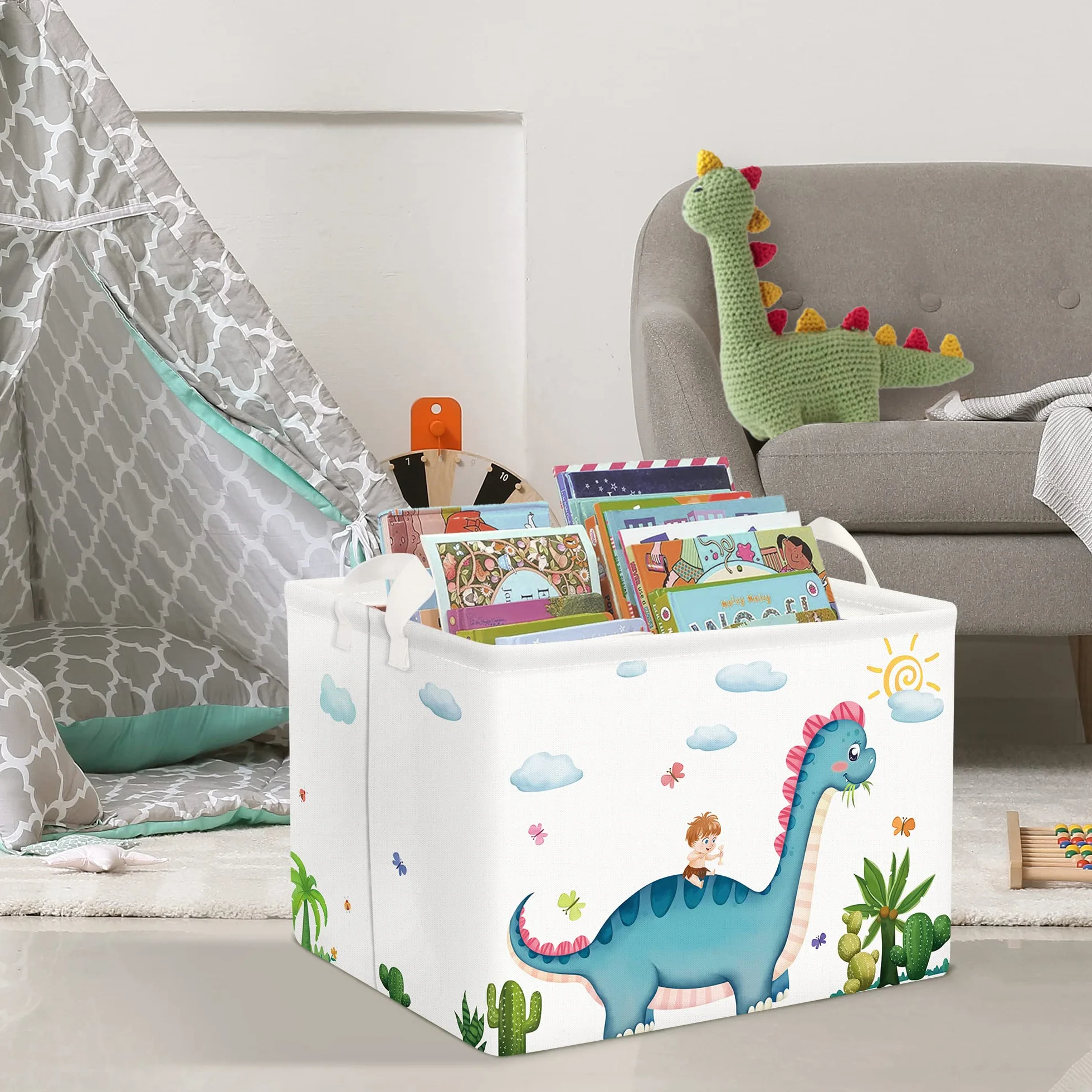Clastyle Cajas de Almacenaje Cubo Dinosaurio Azul 36L para Habitación Infantil