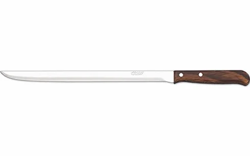Arcos Serie Latina Caja 12 uds Cuchillo jamonero, Hoja serrada de Acero Inoxidable NITRUM de 250 mm, Mango de Madera comprimida Color marrón (12 UDS)