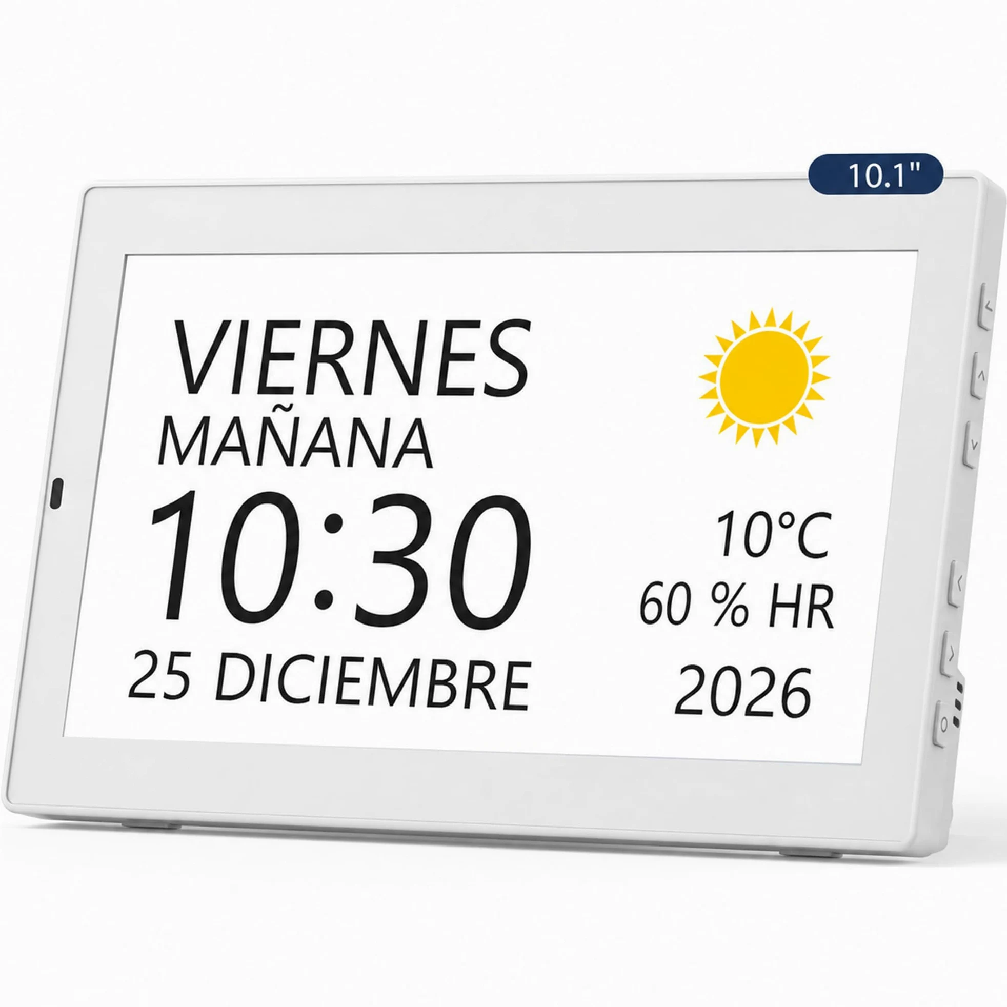 ROCAM Reloj Digital de 10,1" para Mayores, Despertador con Calendario | Reloj Calendario Alzheimer con Fecha y Día, 20 Recordatorios y Alarmas, fotos USB/SD, temperatura, humedad, pared o mesa