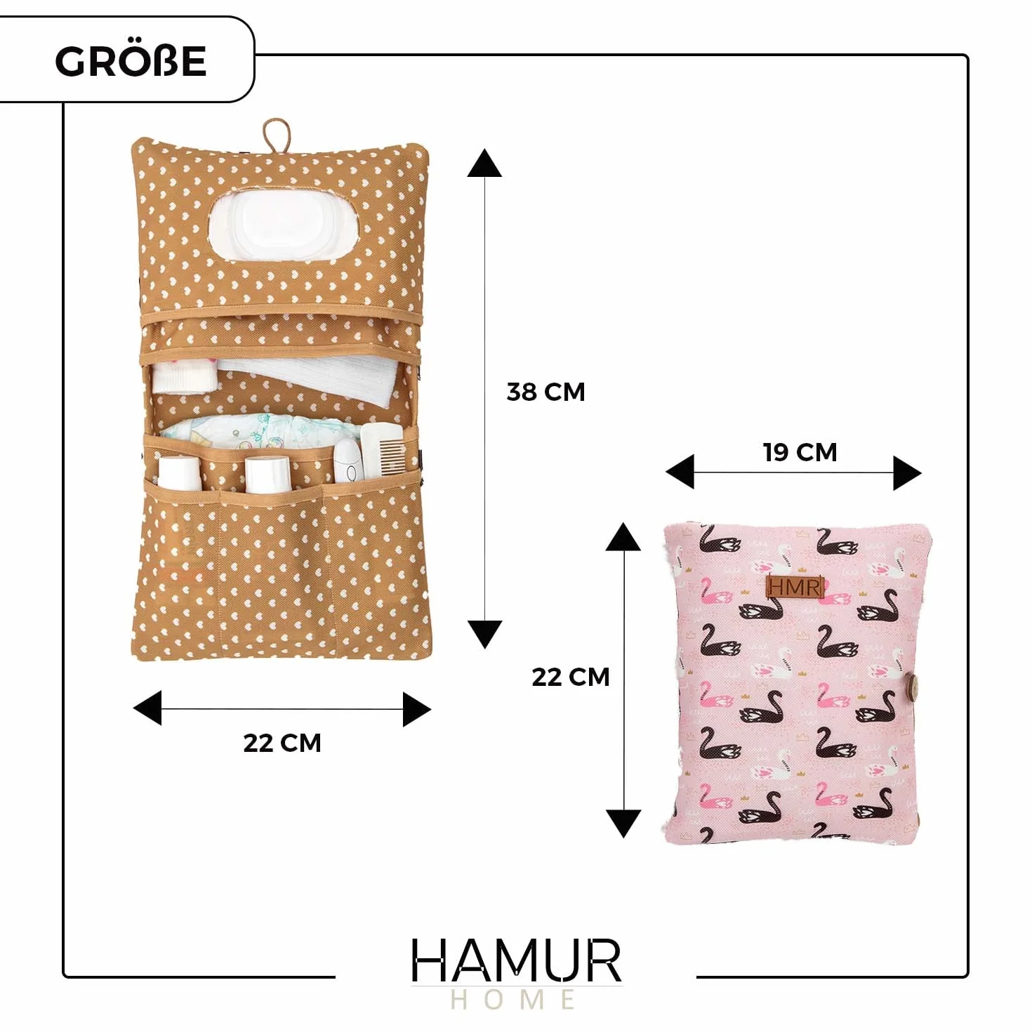 HAMUR HOME Bolsa De Pañales 2 En 1 Y Bolsa De Cosméticos - Organizador Para Bebés (Leaves)