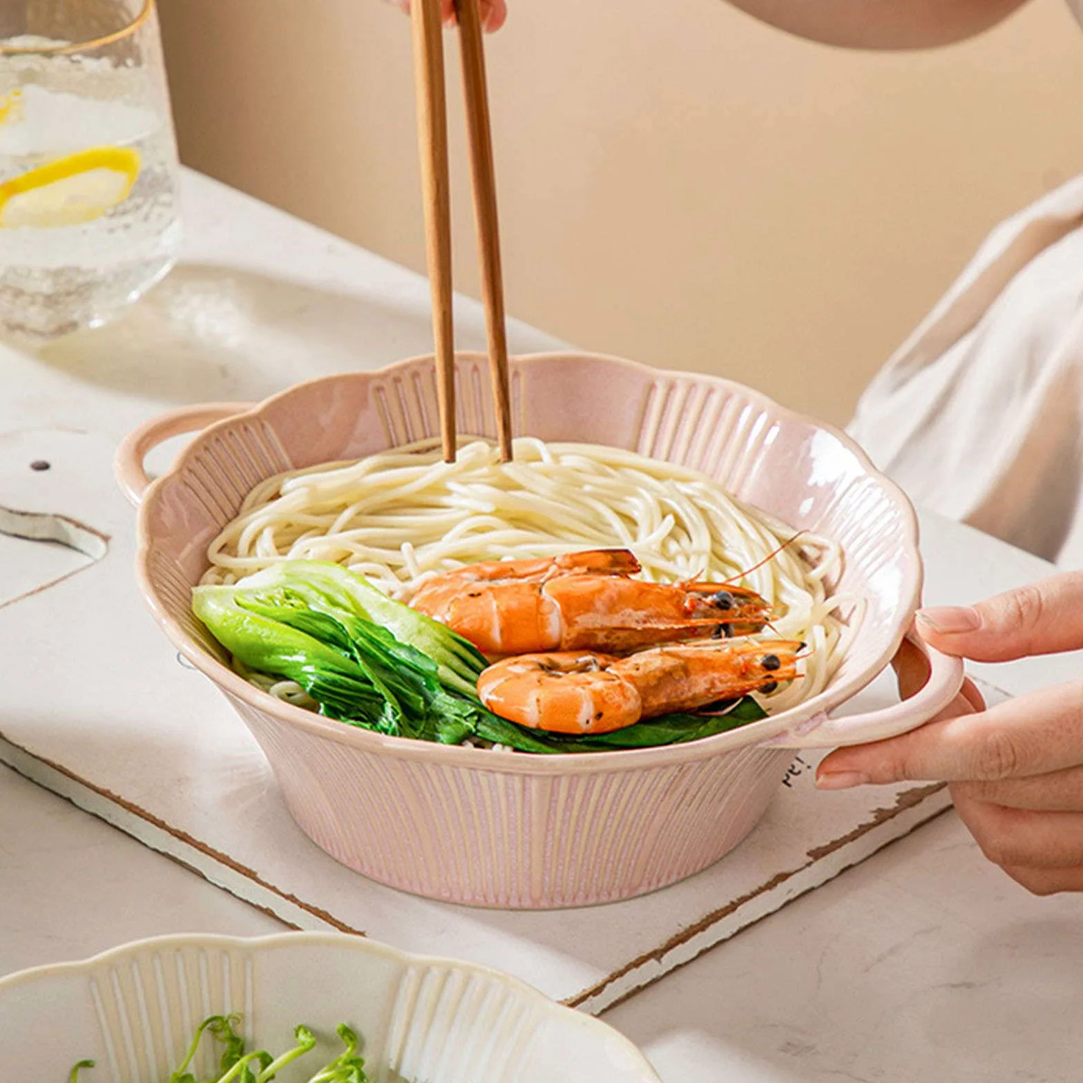Cuenco para ensalada, cuencos para sopa, cuenco de cerámica con asa, cuenco de ramen de cerámica, cuencos Pho grandes, cuenco para sopa apto para microondas, cuenco para fideos Udon-azul-24x20x7cm,