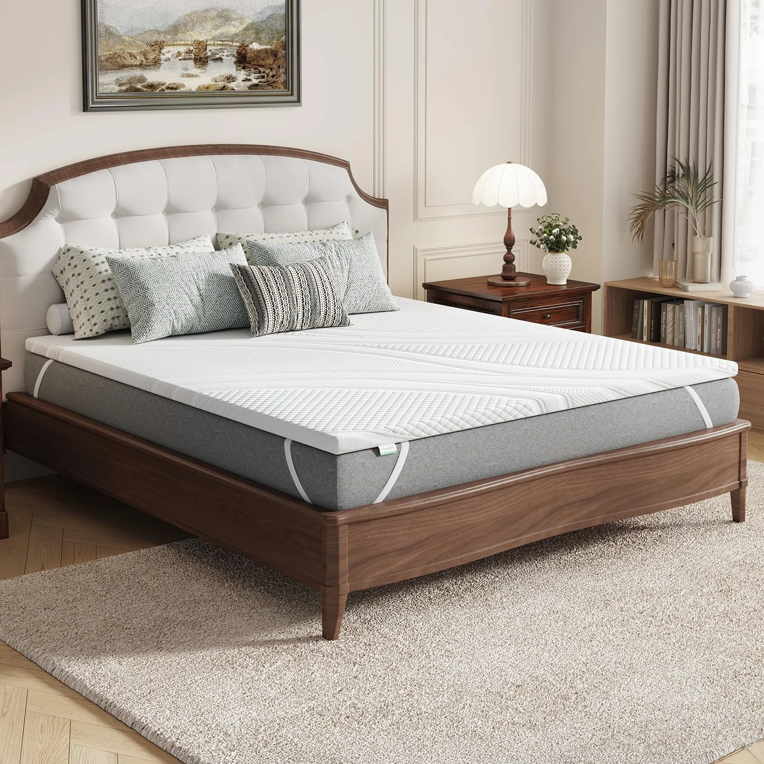 Novilla Topper Colchón Viscoelástico en Gel 135x190cm, 7,5cm de Grosor, Funda Suave y Transpirable con Cremallera, Desenfundable y Lavable, Base Antideslizante, Envasado al Vacío