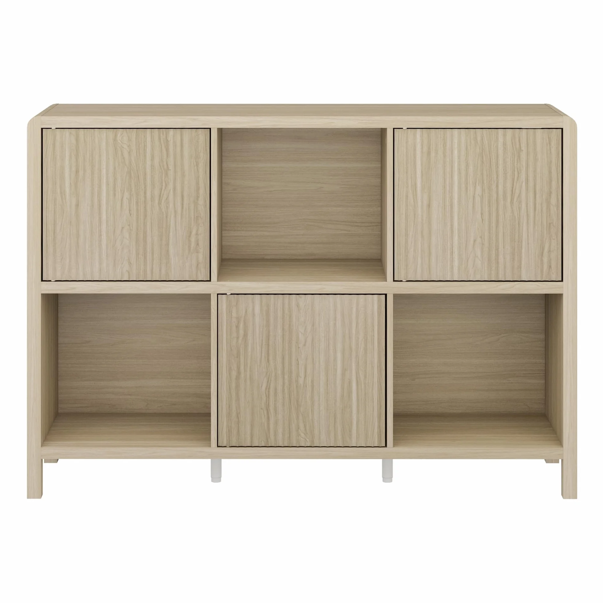 [en.casa] Aparador Bajo Lukkodso con 6 Compartimentos Mueble Auxiliar con 3 Puertas Variables Rectangular Armario Multiusos 77 x 110 x 30 cm - Efecto Roble