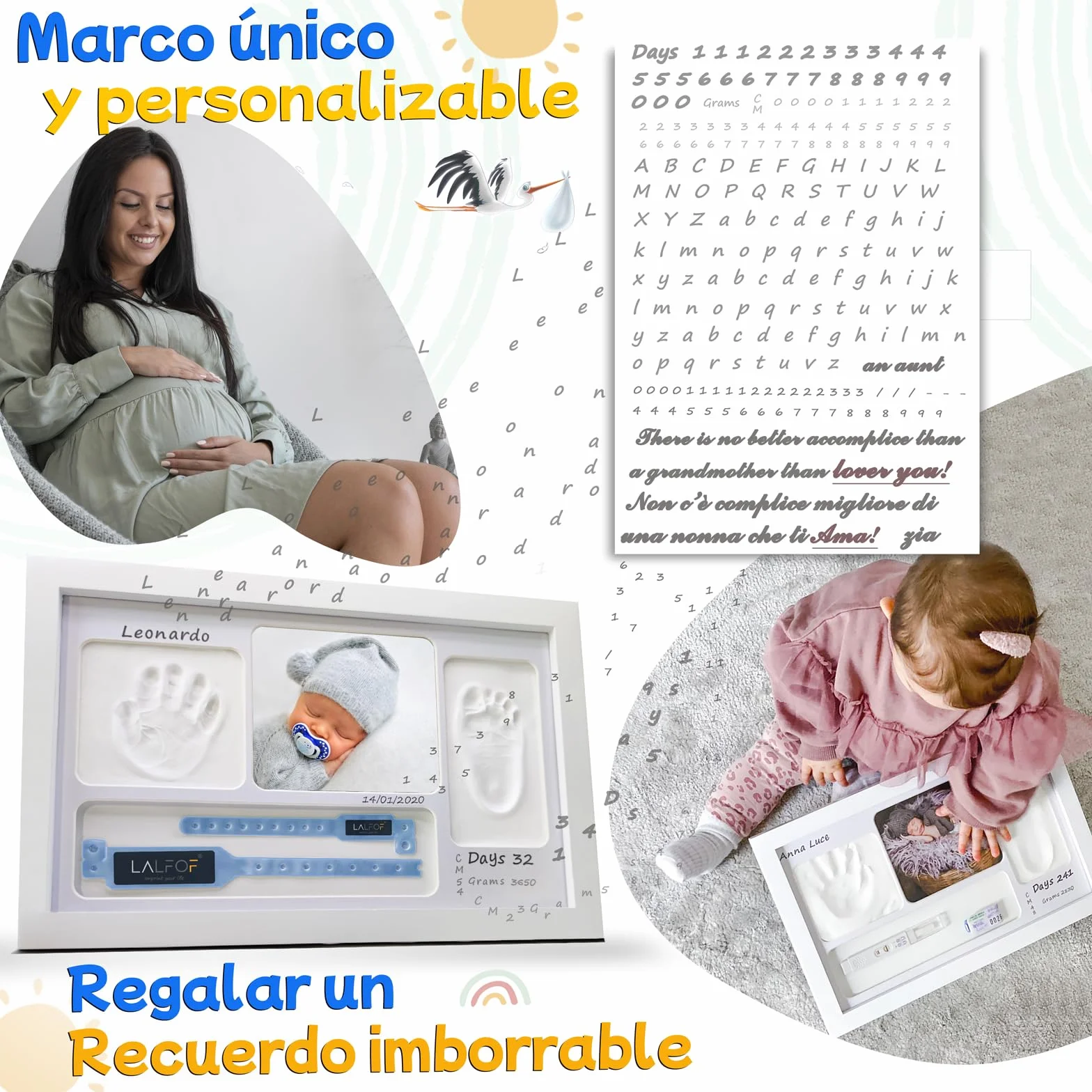 Marco Huellas Bebe Recien Nacido Nombre Personalizado Porta Objetos Regalo Bebe Niño Niña Huella Pie Manos Dermatológicamente Aprobada
