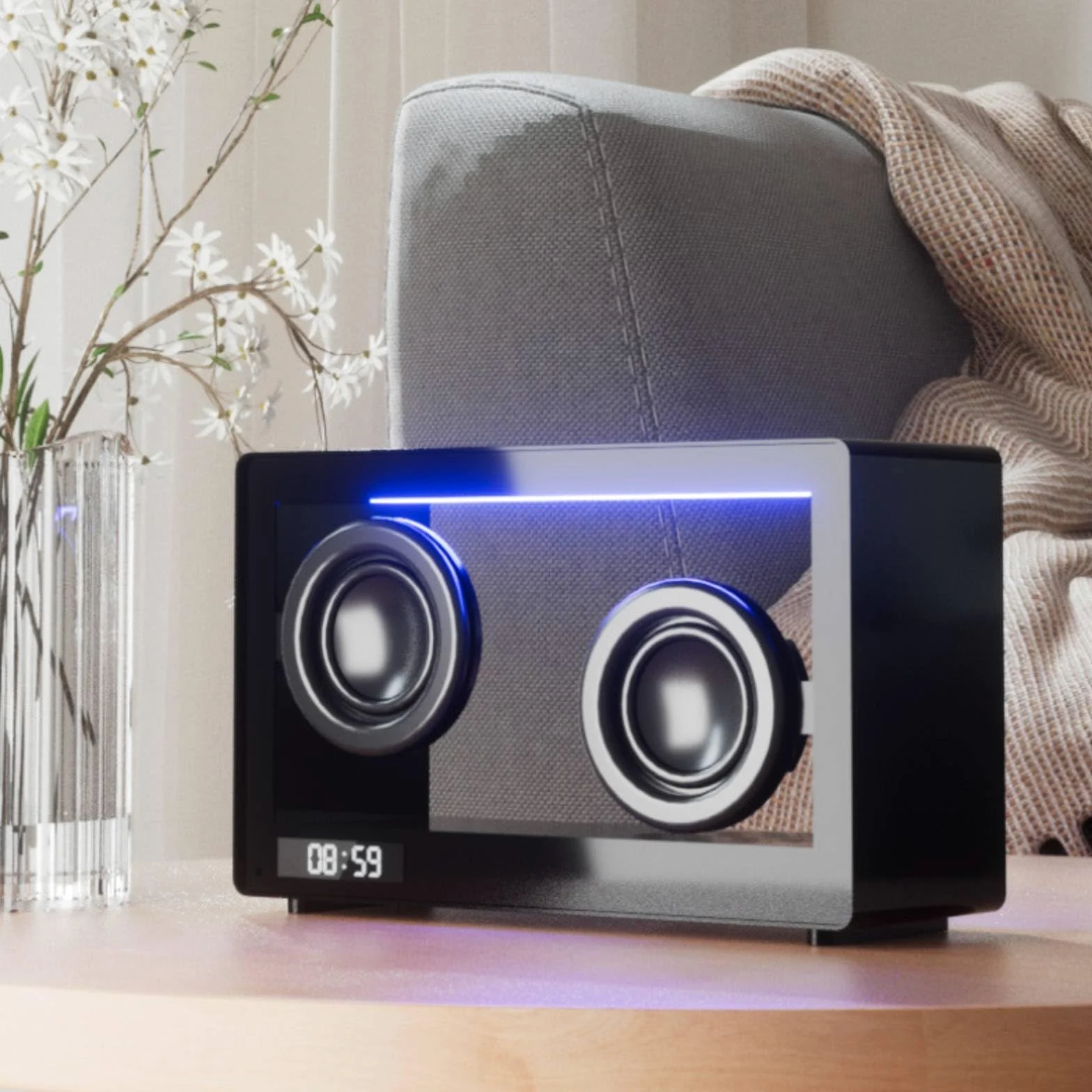 Reloj Despertador Digital Altavoz Reloj con Bluetooth 5.1 de Bajo Consumo Reloj Luz Ambiental Cálida Soporte Tarjeta TF y Batería Incorporada Carcasa, Negro