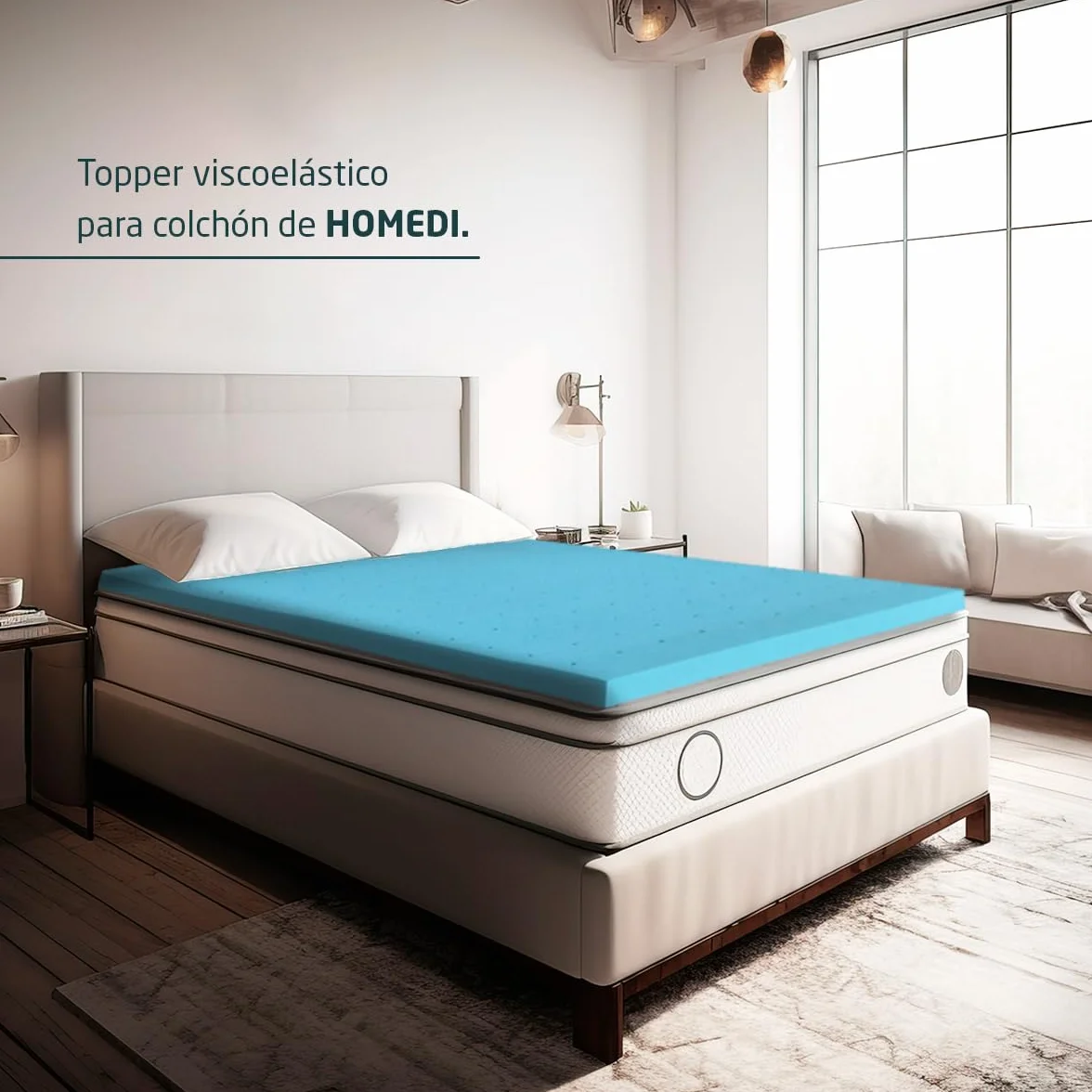 Topper Viscoelástico para Colchón - Sobrecolchón de Espuma de Memoria - Fabricado en España - Medidas: 105x190x5cm - Homedi