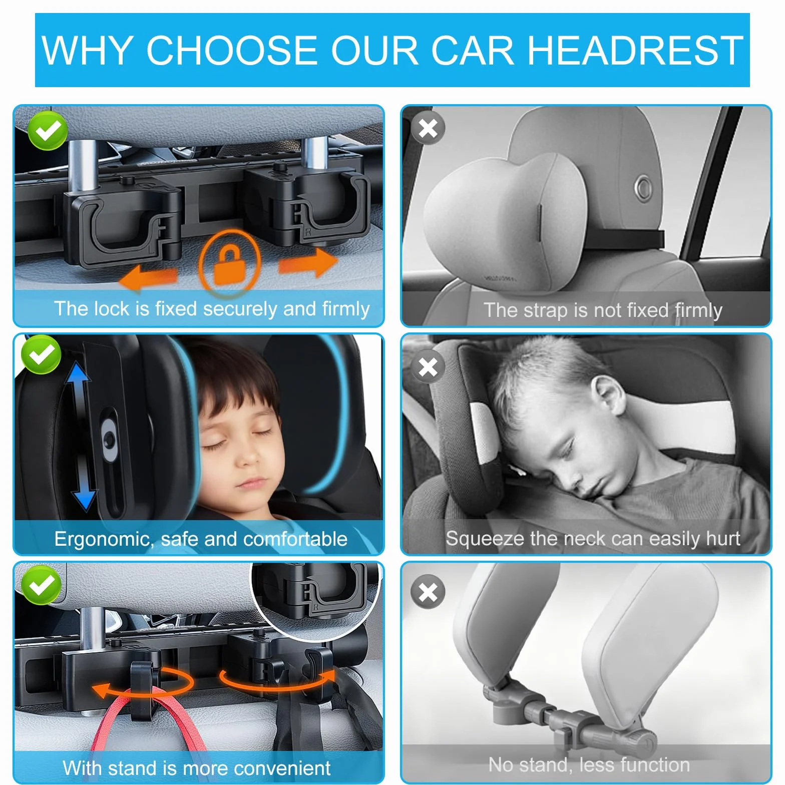 Reposacabezas Coche,Reposacabezas Lateral Del Coche, 360 Grados Ajustable Cuero Transpirable Apoya Cabeza Coche, para Reposacabezas Asiento Coche, Niños Adultos Soporte para La Cabeza,Mejora