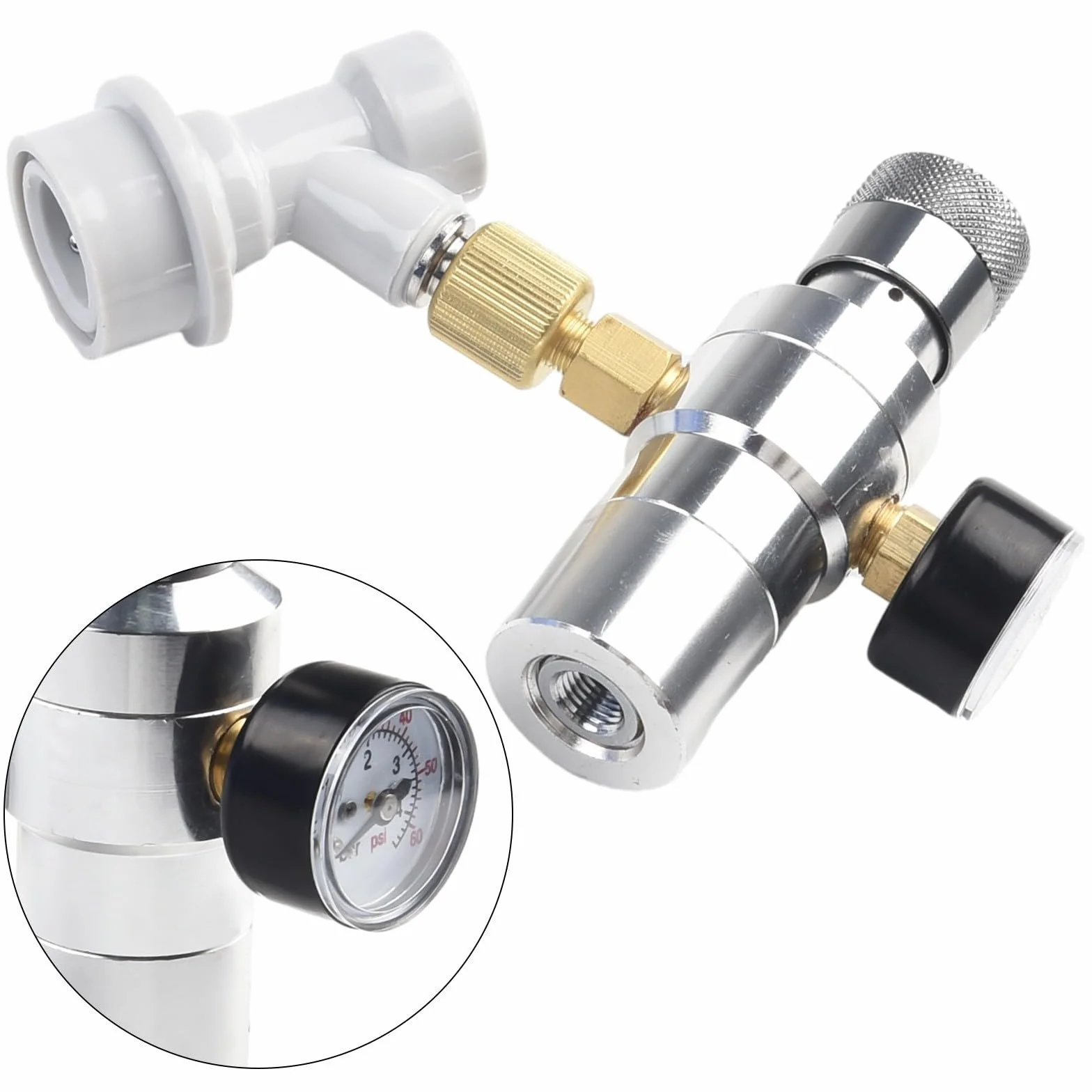 FACAIIO Barril de cerveza portátil para dispensador de carga con manómetro de 0 a 30 PSI y 3 adaptadores de rosca de 8 pulgadas de 2 L, 3.6 L, 5 L, barril Cornelius, café y kombucha