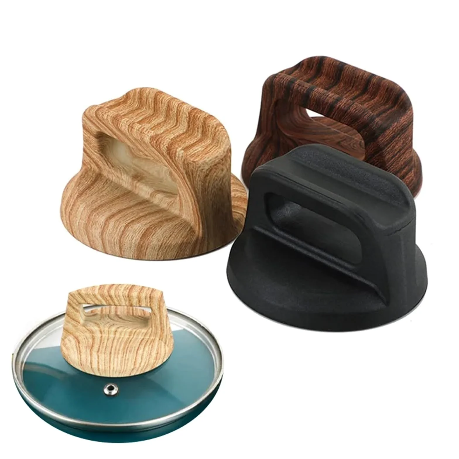 16 tapas universales de repuesto para tapas de ollas de cocina de madera | Se adapta a la mayoría de ollas y sartenes, fácil de instalar, baquelita duradera y acero inoxidable. Marrón claro