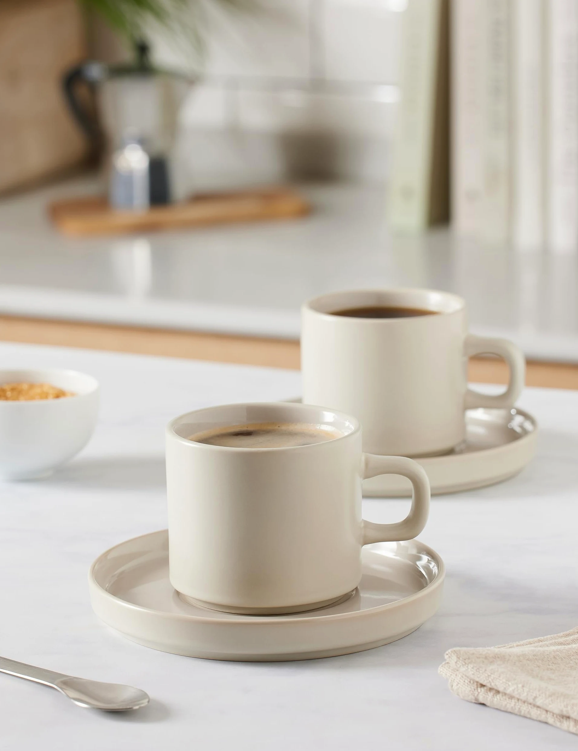 blomus -PILAR - Set de 2 tazas de café de loza, Moonbeam, 200 ml de capacidad, elegante y apto para lavavajillas