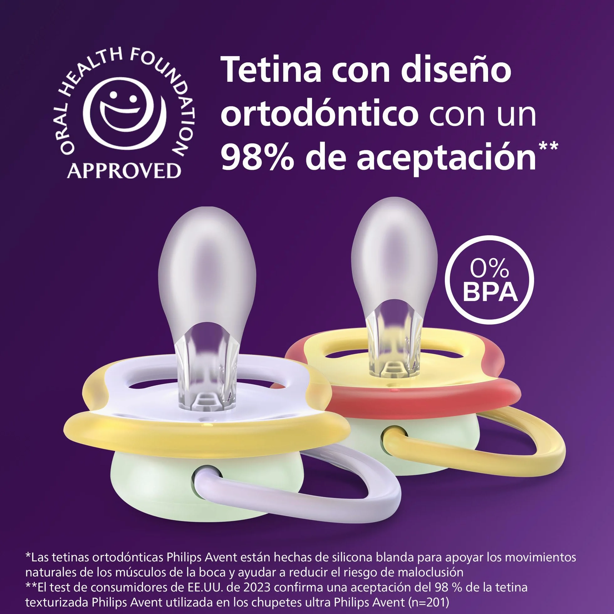 Philips Avent Chupetes Ultra Air Noche 0-6 Meses Brillan Oscuridad Silicona Sin BPA Paquete 2