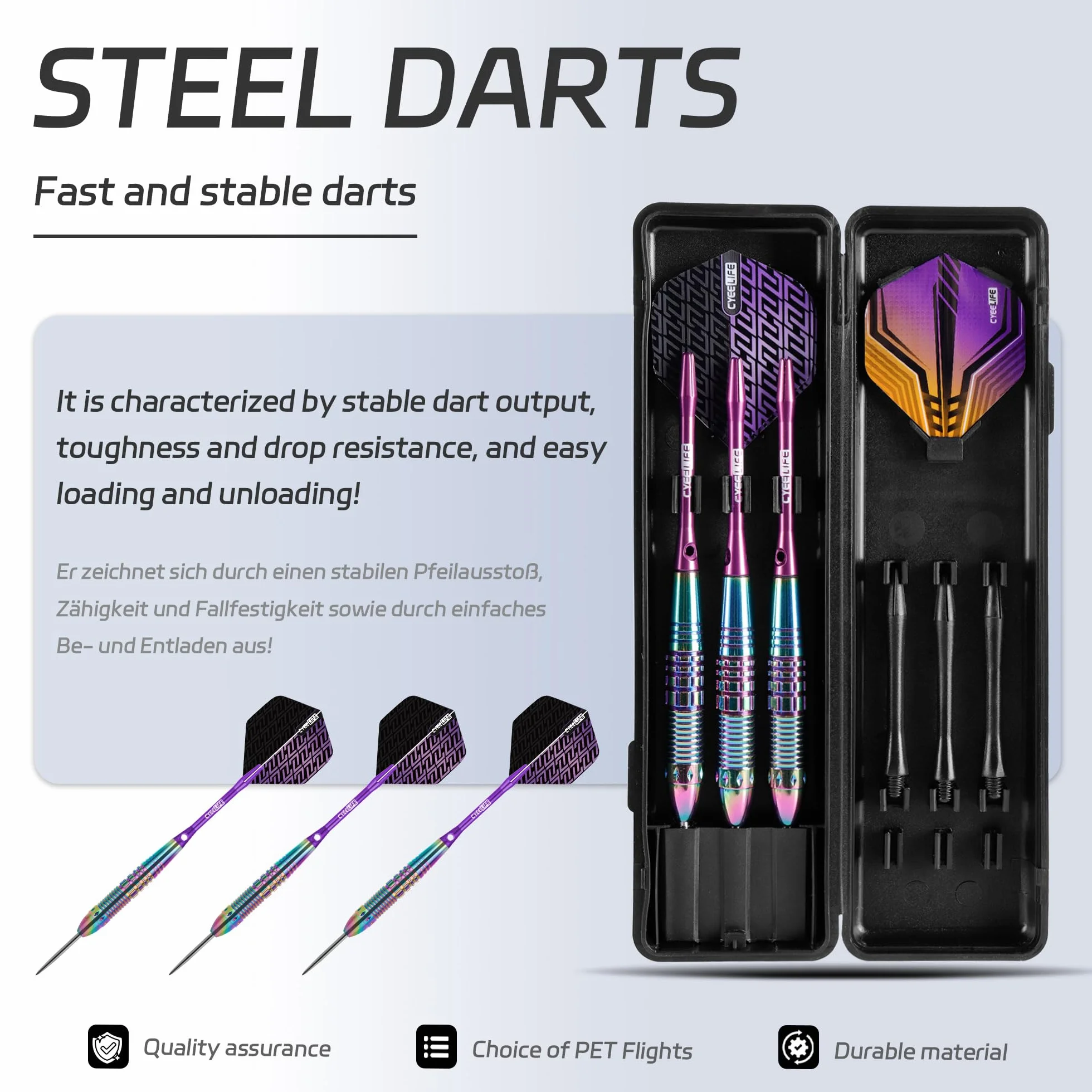 CyeeLife Set de Dardos de Latón 24g con Barrel y Punta de Acero, 3 Dardos con 6 Puestos y Vuelos, Incluye Caja