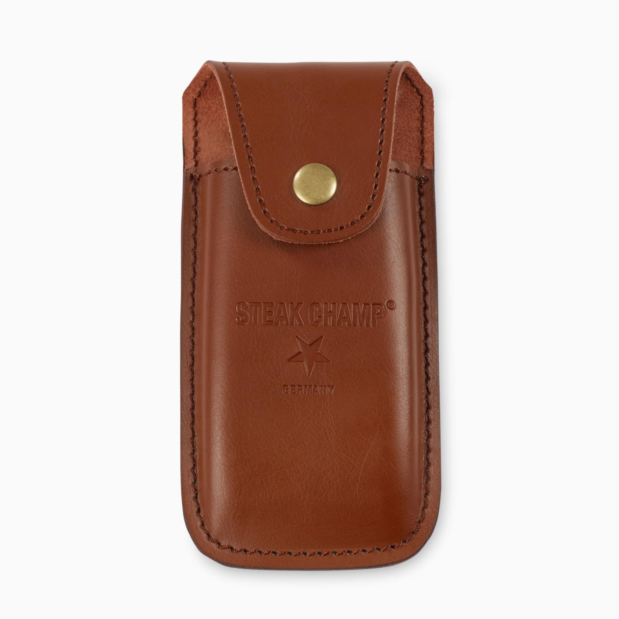 Funda de Cuero Steak Champ para Tenedor de Carne Bull Fork, Fabricada en cuero de alta resistencia, Ideal para Cinturón, con Lengüeta de Seguridad y Botón a Presión