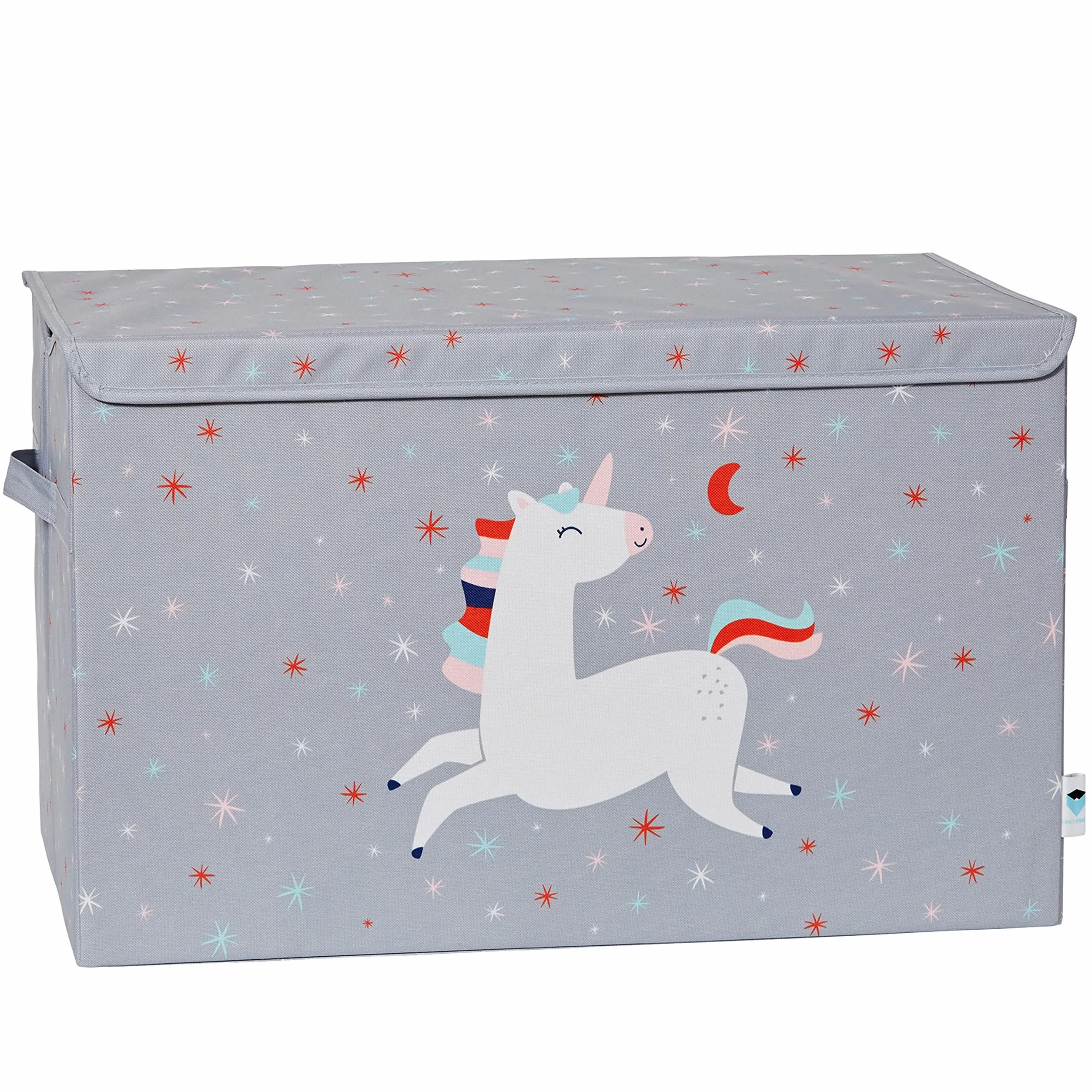 Baúl para juguetes con tapa, caja grande de tela reforzada con madera, gris unicornio, 62x38x39 cm