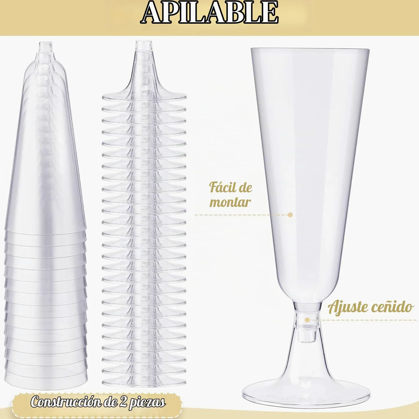 JMIATRY 100 Copas Plastico Duro 150 ml, Copas de Champán de Plástico, Copas de Vino de Plástico reutilizable para Bodas, Cumpleaños, Fiestas