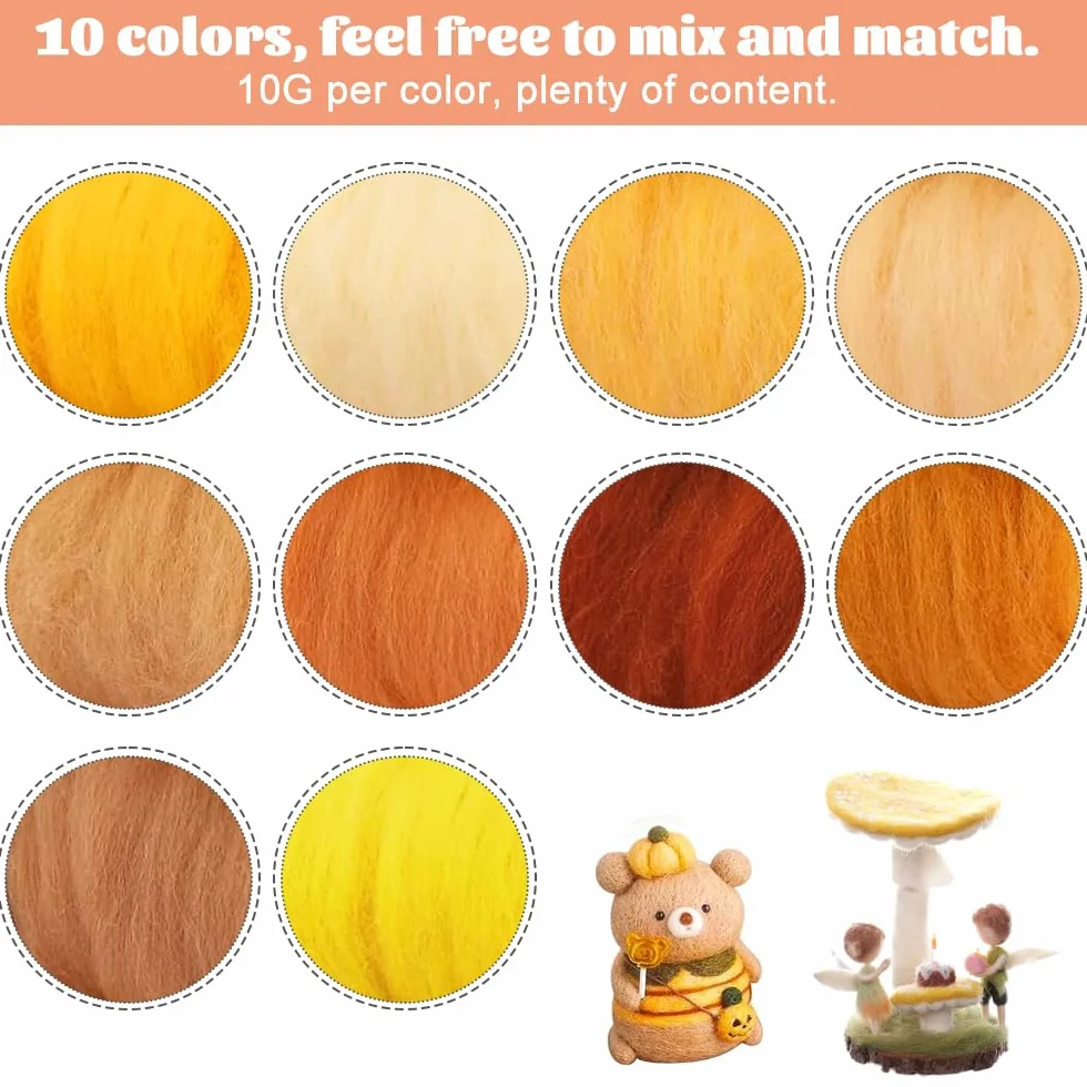 NAROSEBE 10 Rollos de Lana de Fieltro con Aguja Lana de Oveja Natural para tejer - 10 Colores Lana de Oveja Natural para Tejer 10 Gramos Cada Uno kit Fieltro de Lana para Manualidades 100g