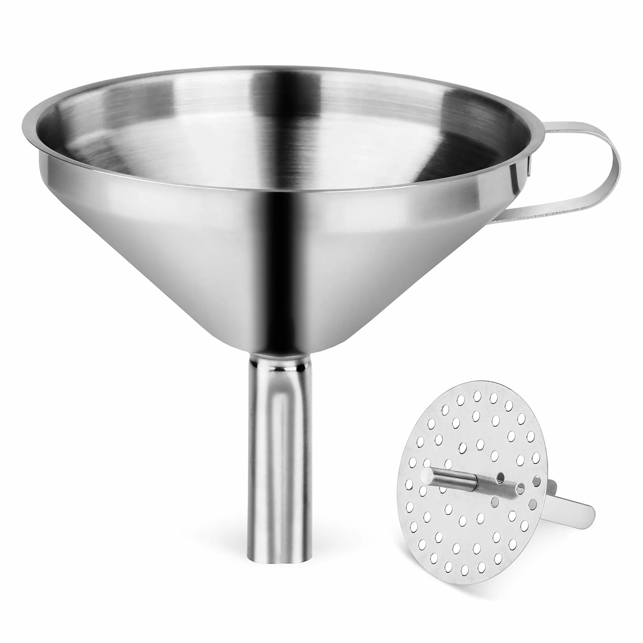 New Star Foodservice 42641 Embudo de acero inoxidable con filtro desmontable/filtro, 5 pulgadas, plata, 5 pulgadas