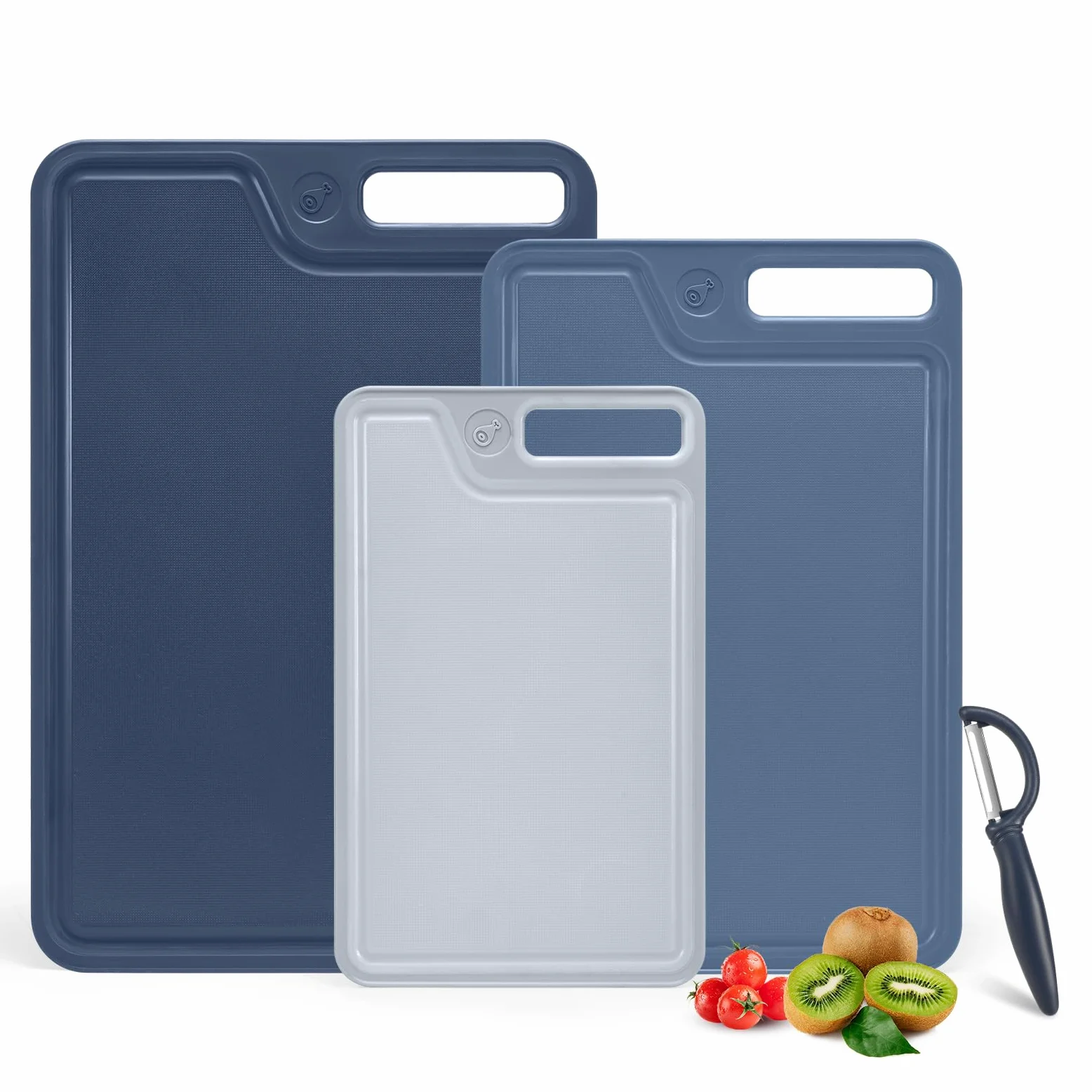 Juego de 4 tablas de cortar de plástico para cocina, aptas para lavavajillas, seguridad alimentaria, diseño antideslizante, ideal para preparación de carne y verduras