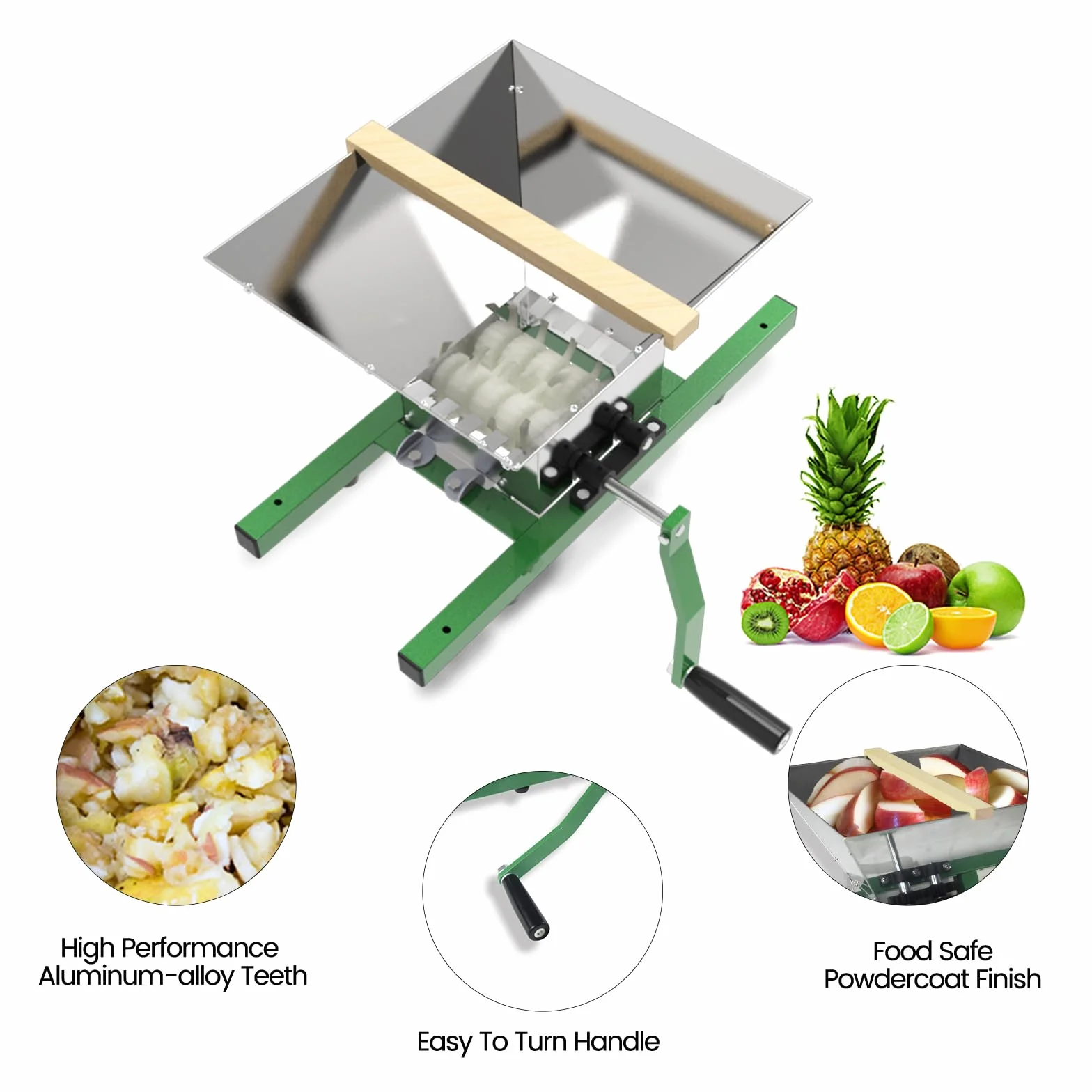 Trituradora de frutas portátil 7 L - Extractor manual de manzana para prensa de vino y sidra (acero inoxidable)