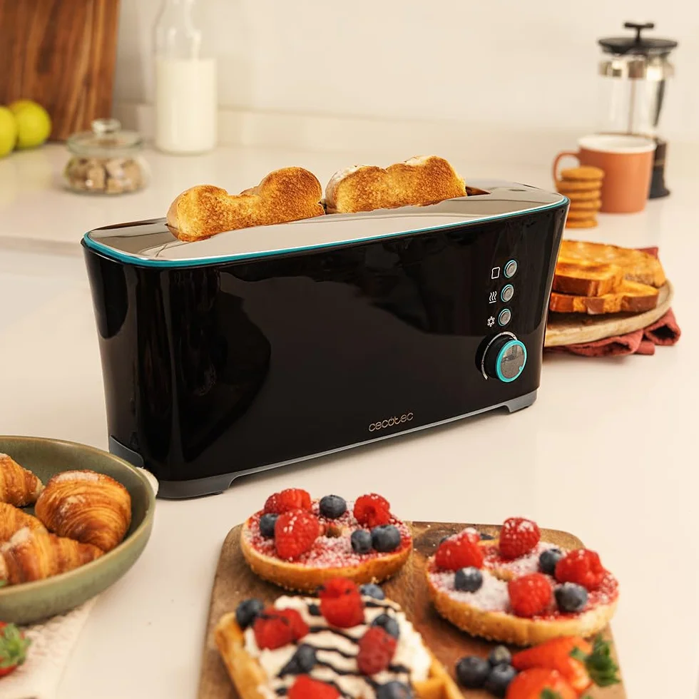 Cecotec Tostador Toast&Taste Extra B, 1000W de Potencia, Doble ranura larga para 2 Tostadas, Ranura XL, Apagado y Pop-up Automático, Recogemigas, Varillas Superiores, Autocentado