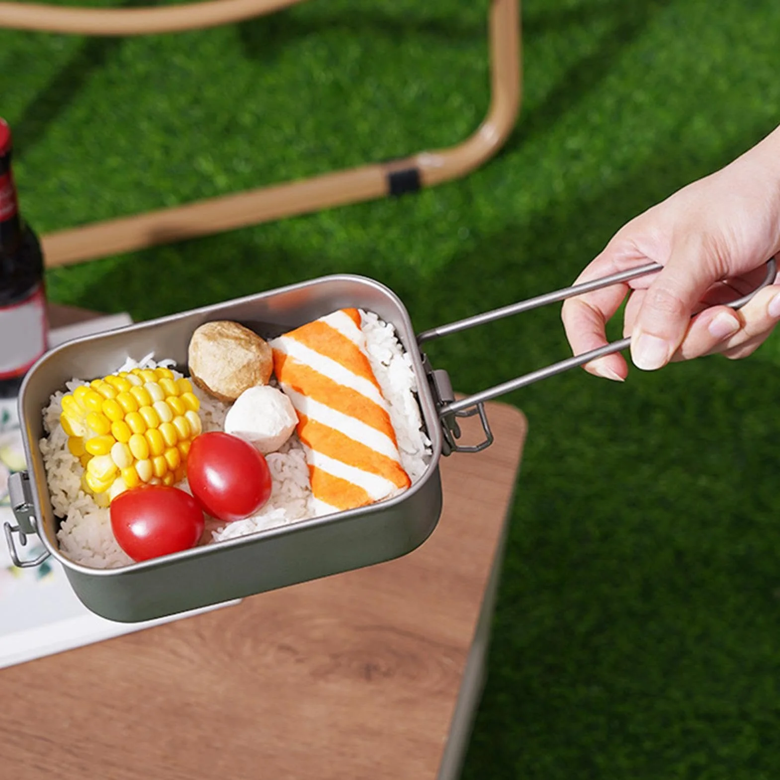 de metal | de metal de titanio | Contenedor de | alimentos de metal | plegable con asa plegable, contenedor de alimentos hermético, contenedor de alimentos de calef