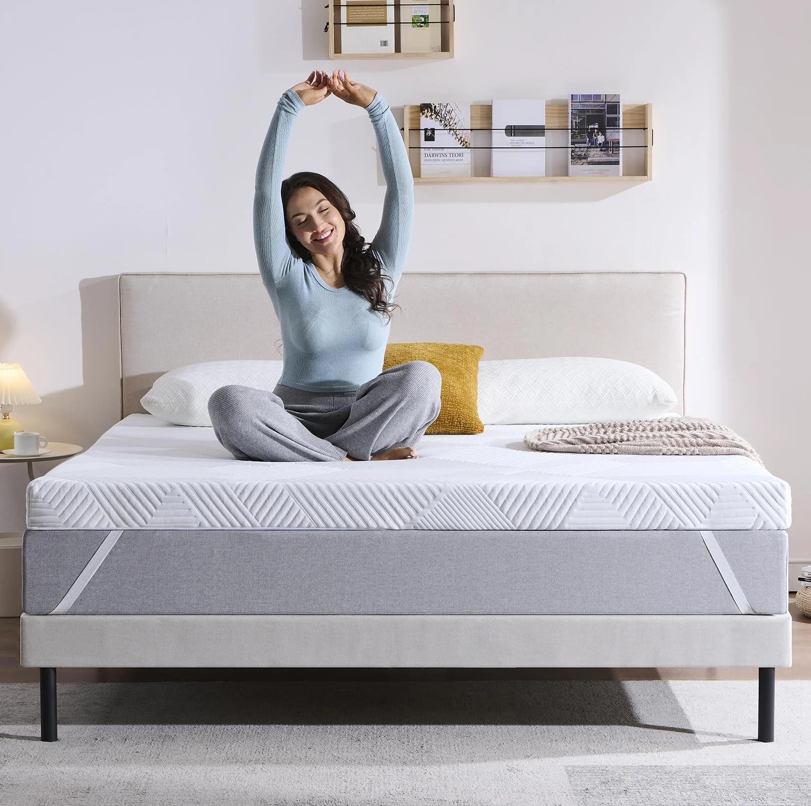 Twirest Topper de colchón de 180 x 200 cm, 5 cm de altura, sobrecolchón de 180 x 200 cm con un cómodo núcleo de espuma de confort, funda transpirable y lavable, para cama con somier, caravana, sofá