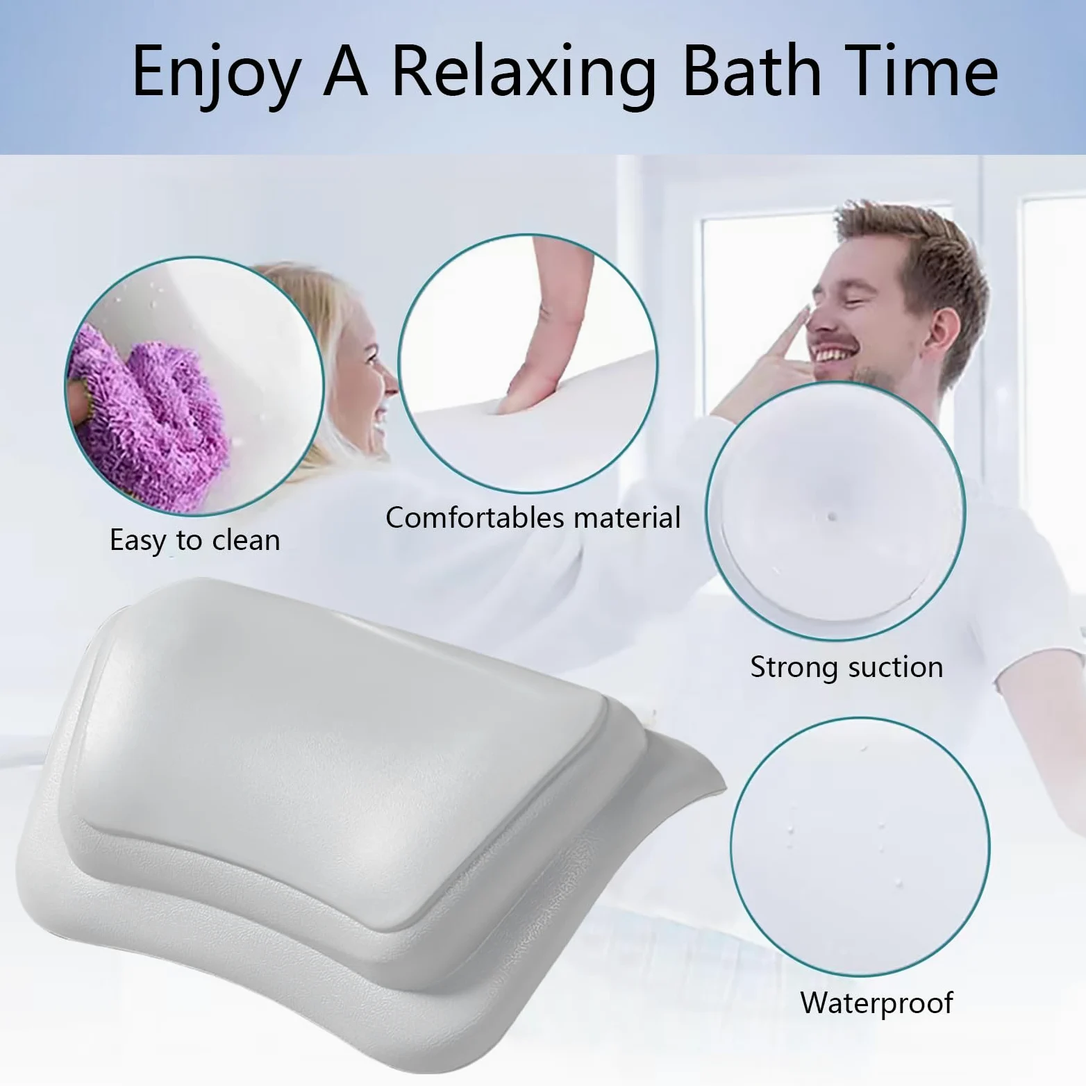 Lonkenn Almohada Bañera, Almohadas de Baño con Ventosas, Almohada Bañera Ergonómica, Waterproof Bath Headrest Bathtub para Todas Las Bañeras, SPA en Casa Bañera de Hidromasaje-Gris