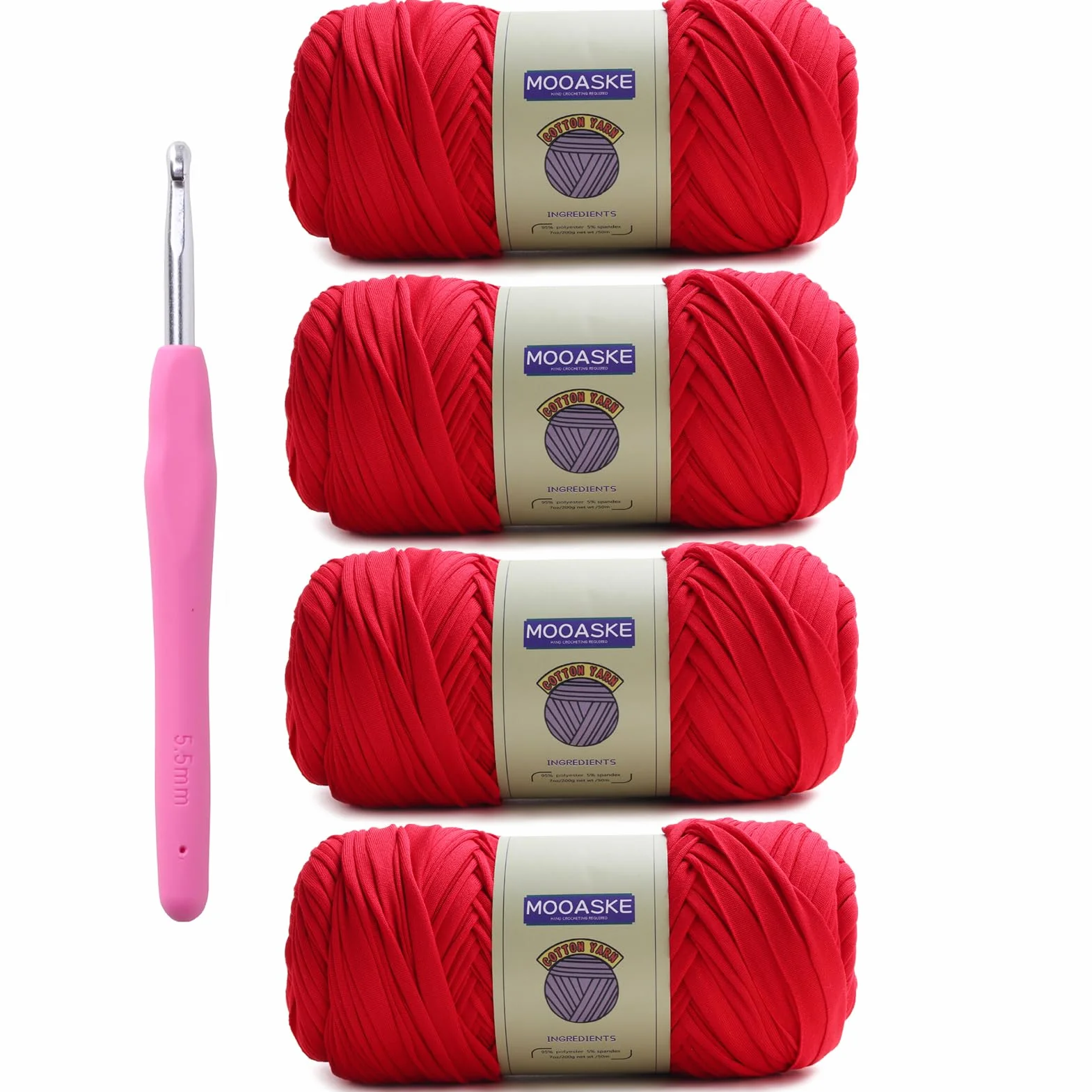 Mooaske Paquete de 2 hilos de ganchillo para tejer tú mismo, tela de ganchillo, manta, bolsas, muñecas, 400 g, hilo grueso para ganchillo con mezcla de poliéster y elastano, tela elástica (rosa)