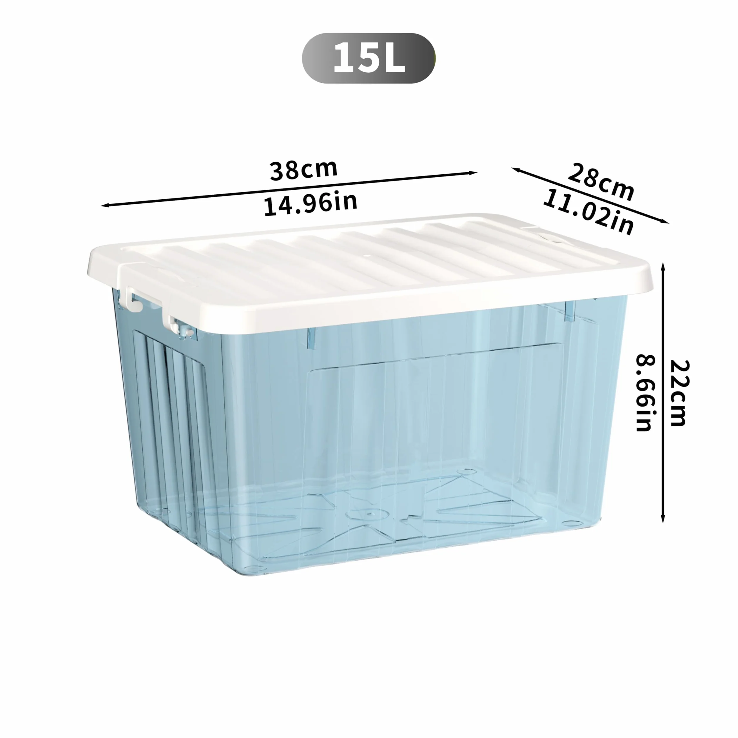 Cetomo 15L*3 Cajas de Almacenamiento con Tapas, Contenedores de Plástico con Broches de Enganche, Clip On, Apilables, Encajables, Organizador Rayado para Ropa Juguetes Armario, Azul Claro, 15L-3 Pack