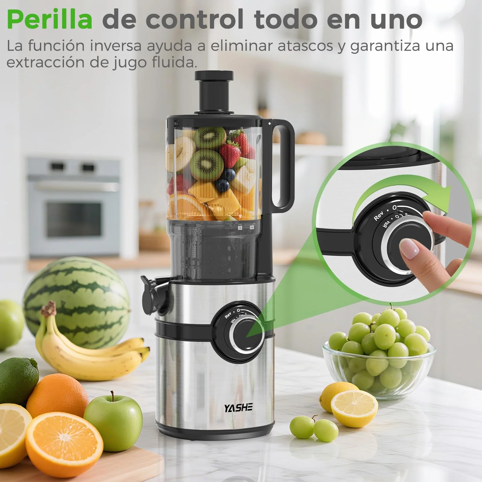 Extractor de zumos y verduras, YASHE juicer machine con boca de alimentación ancha de 12,7 cm para frutas y verduras enteras, licuadora prensado en frío con autoalimentación, alto rendimiento de zumo