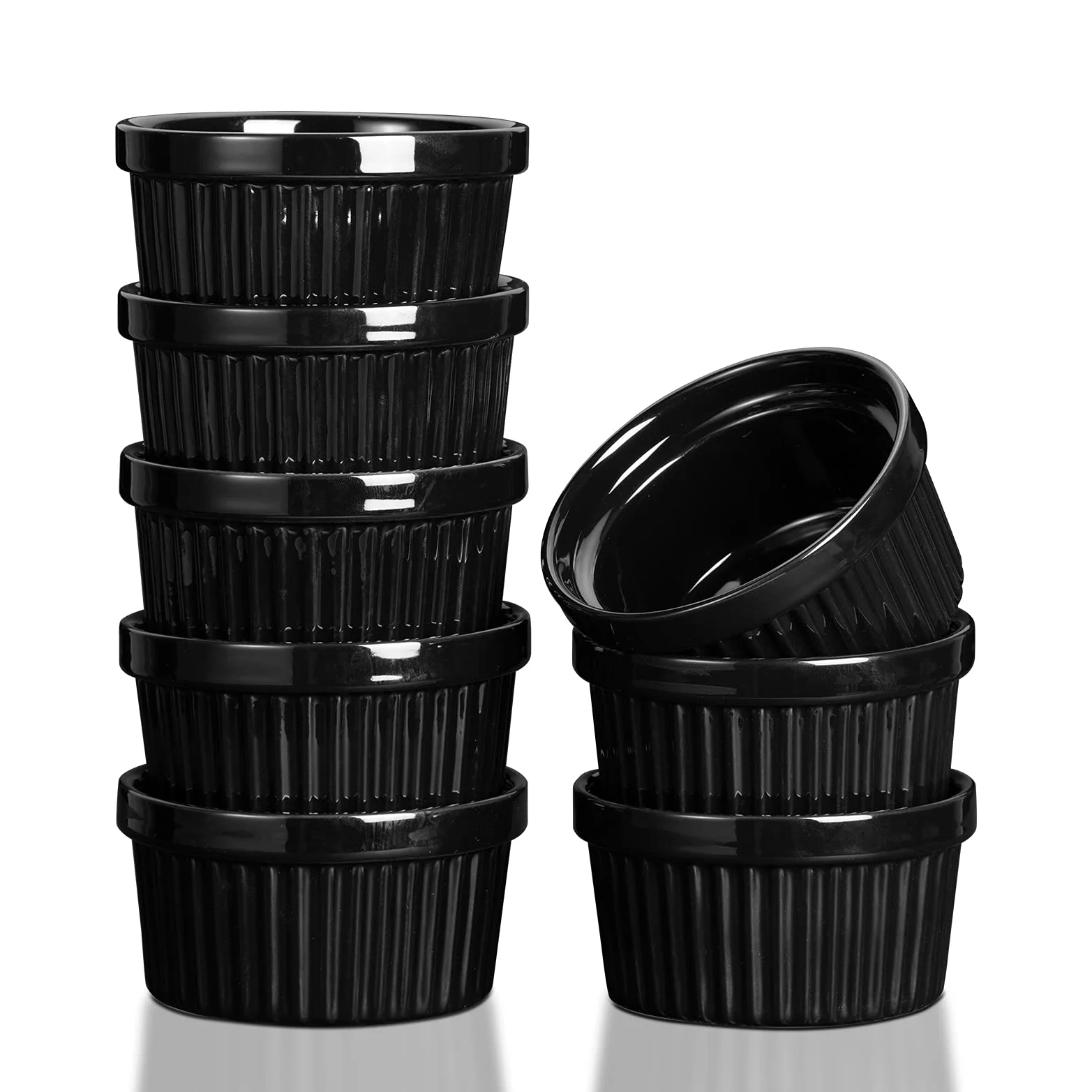 Garvee Ramequines de cerámica de 8 onzas, juego de 8 ramequines de porcelana para hornear, pudín, tazas de natillas, salsas de inmersión, aptos para lavavajillas y horno, color negro