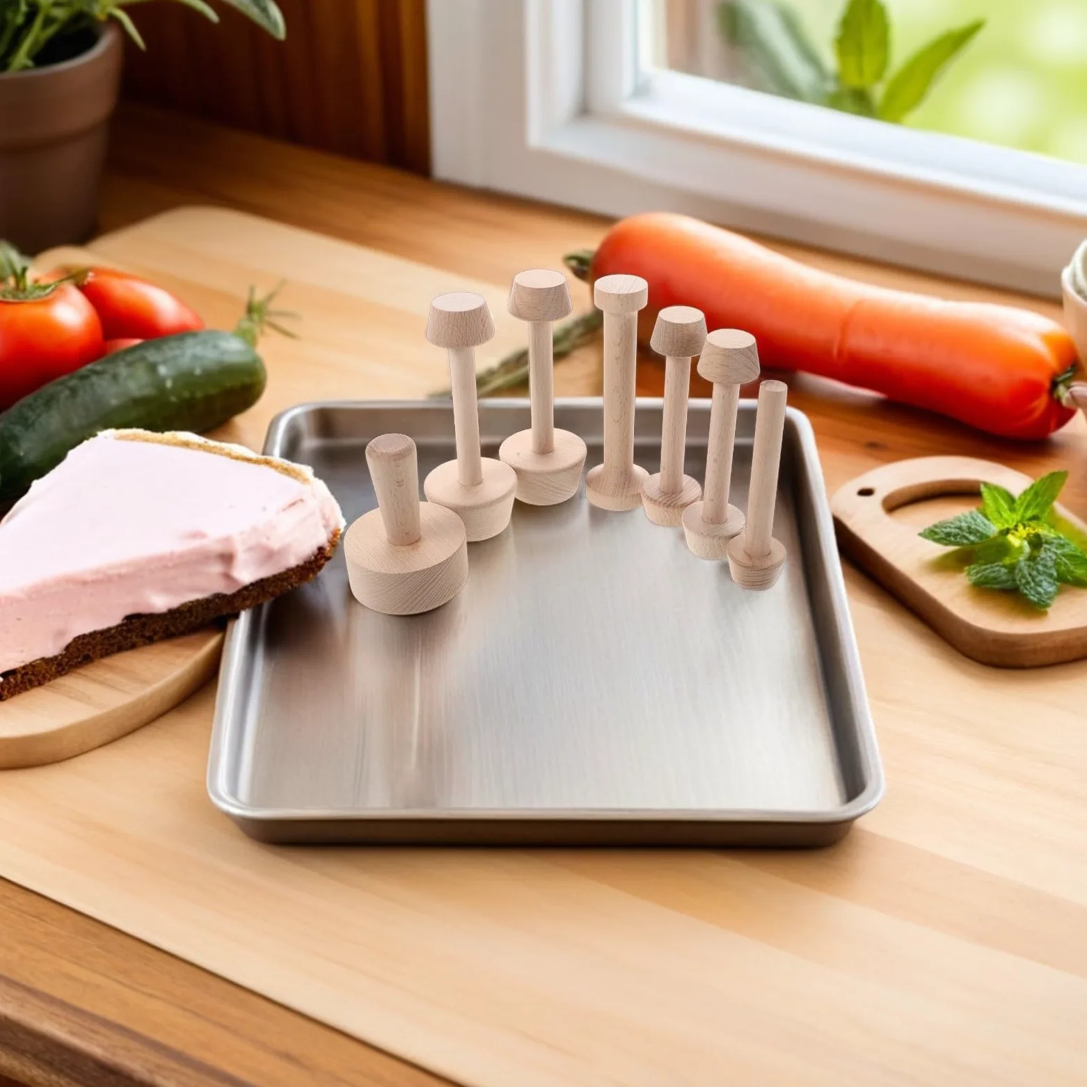 Set de 7 Moldes para Tarta de Huevo de Madera Robusta Diseño Doble Cara, Fácil de Limpiar, Adecuado para Fiestas y Pequeñas Pastelerías