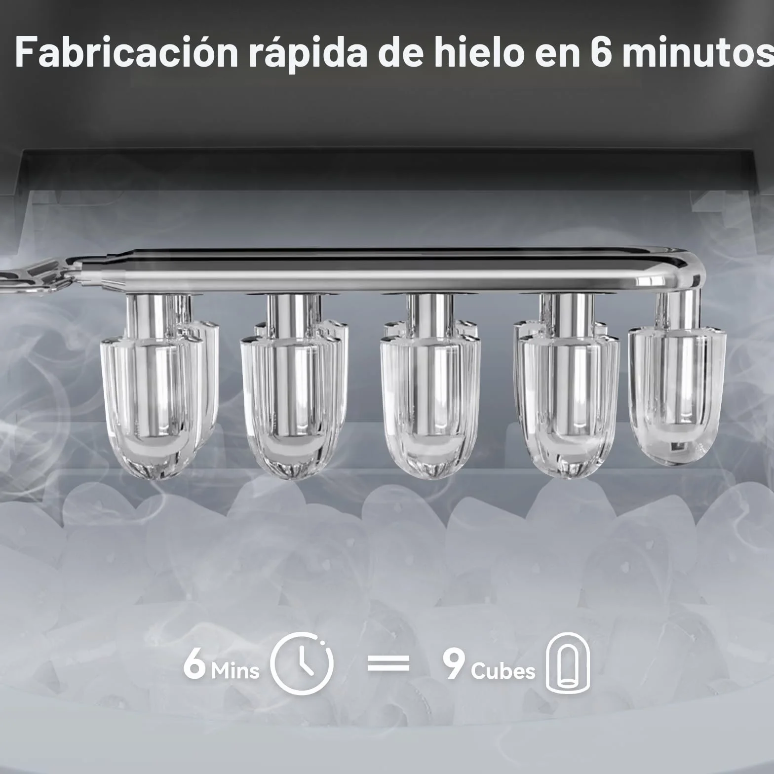 Máquina de cubitos de hielo pequeña de 1,2 litros, minimáquina de cubitos de hielo con función de, ventana de visualización, advertencia de escasez de agua, alarma con hielo (Silver)