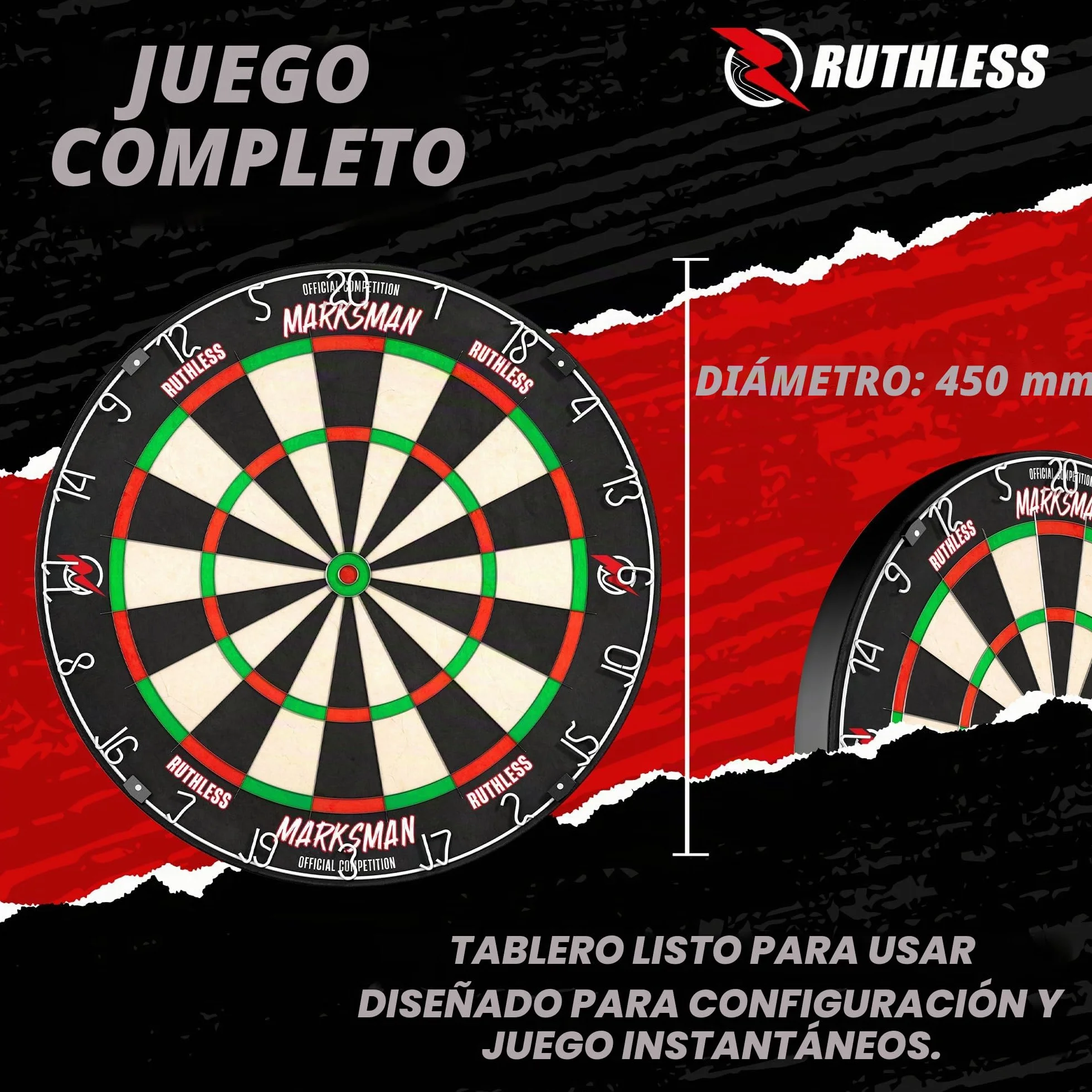 RUTHLESS Tablero de dardos Marksman de sisal para dardos con punta de acero