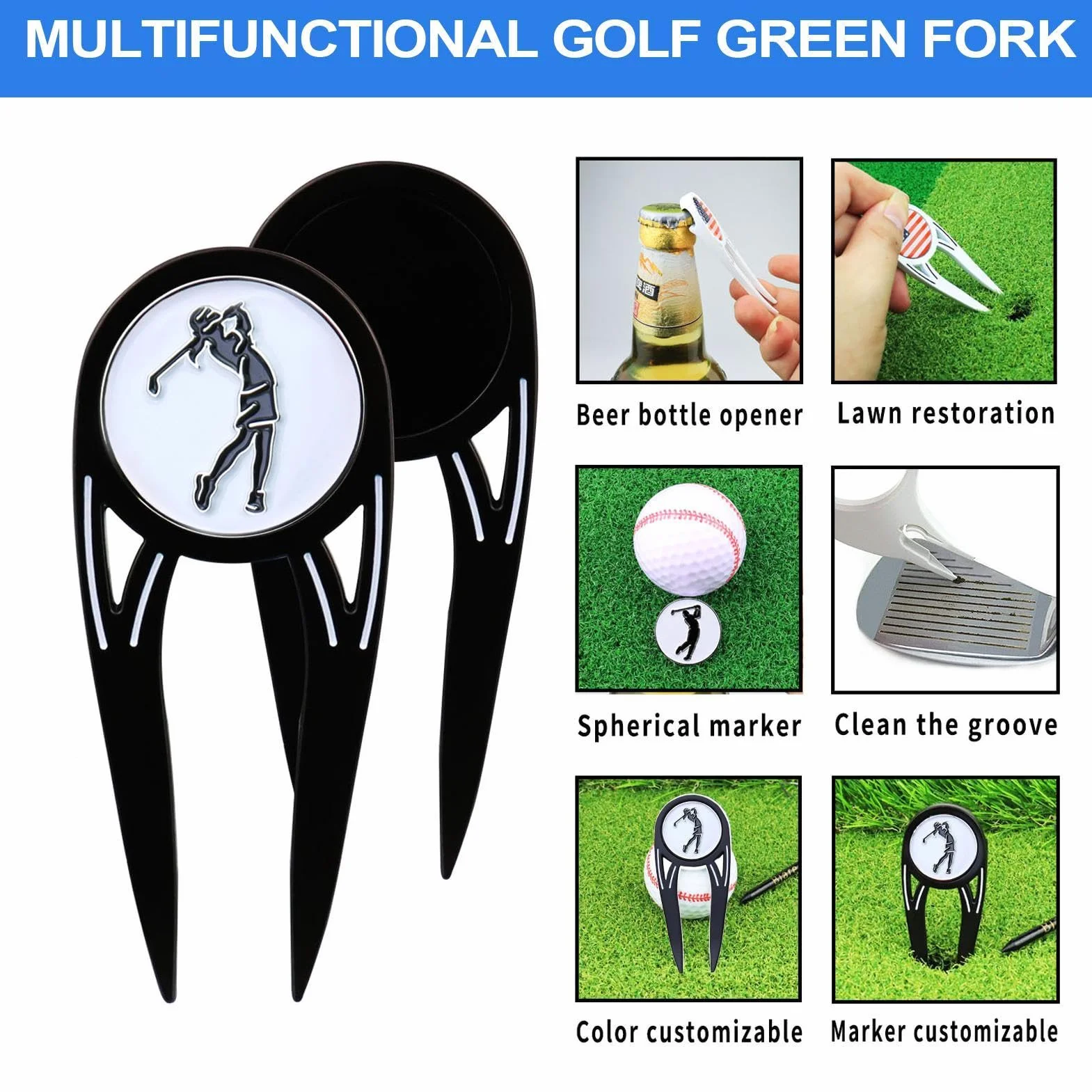 Herramienta de Divot de golf, herramienta de reparación de divot de golf, Vista imprimir Metal herramienta de reparación magnética Divot Ball Marker - Herramienta Divot verde putting alineación Turba