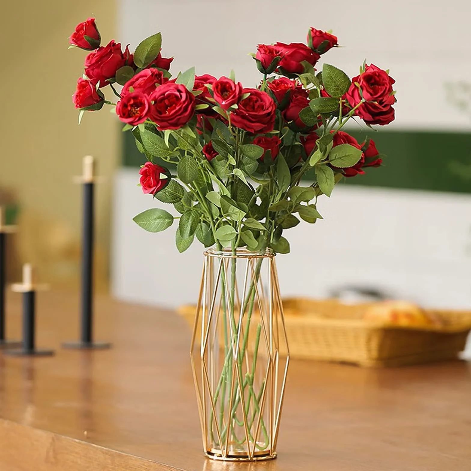 Jarrones Decorativos Modernos con Soporte Metálico Geométrico, Terrario Cristalino, Florero de Vidrio para Plantas Hidropónicas y Flores, Centro de Mesa para Bodas y Decoración de Interiores