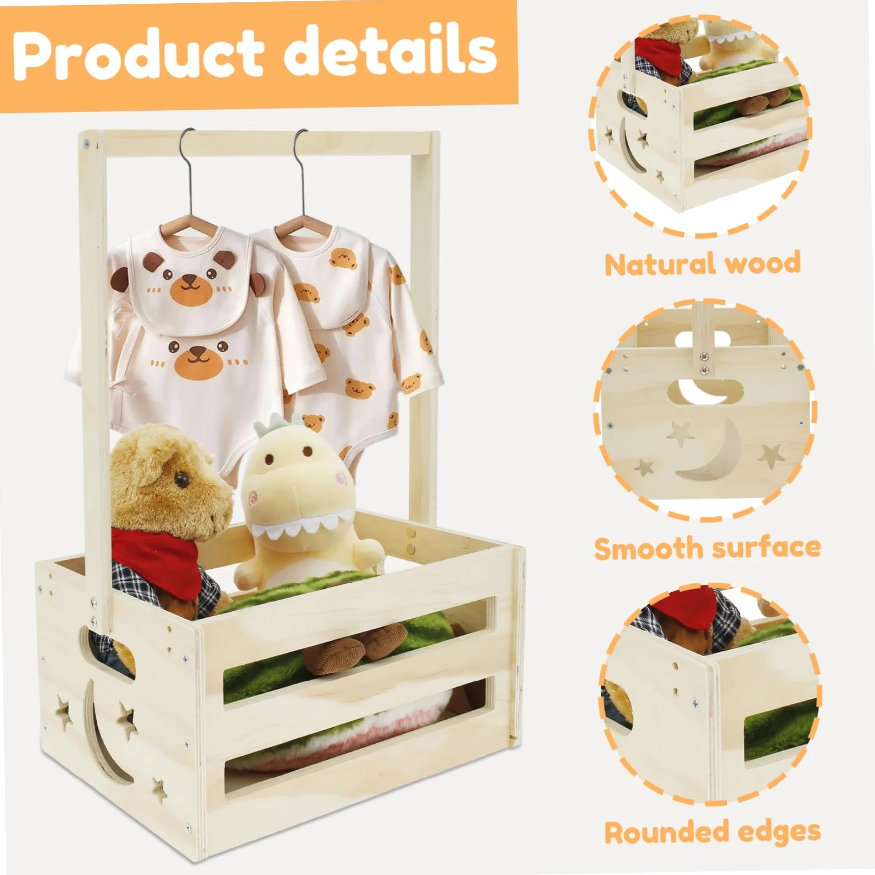 Armario de madera para baby shower, jaula almacenamiento juguetes, cesta ropa estrella niñas recién nacidas