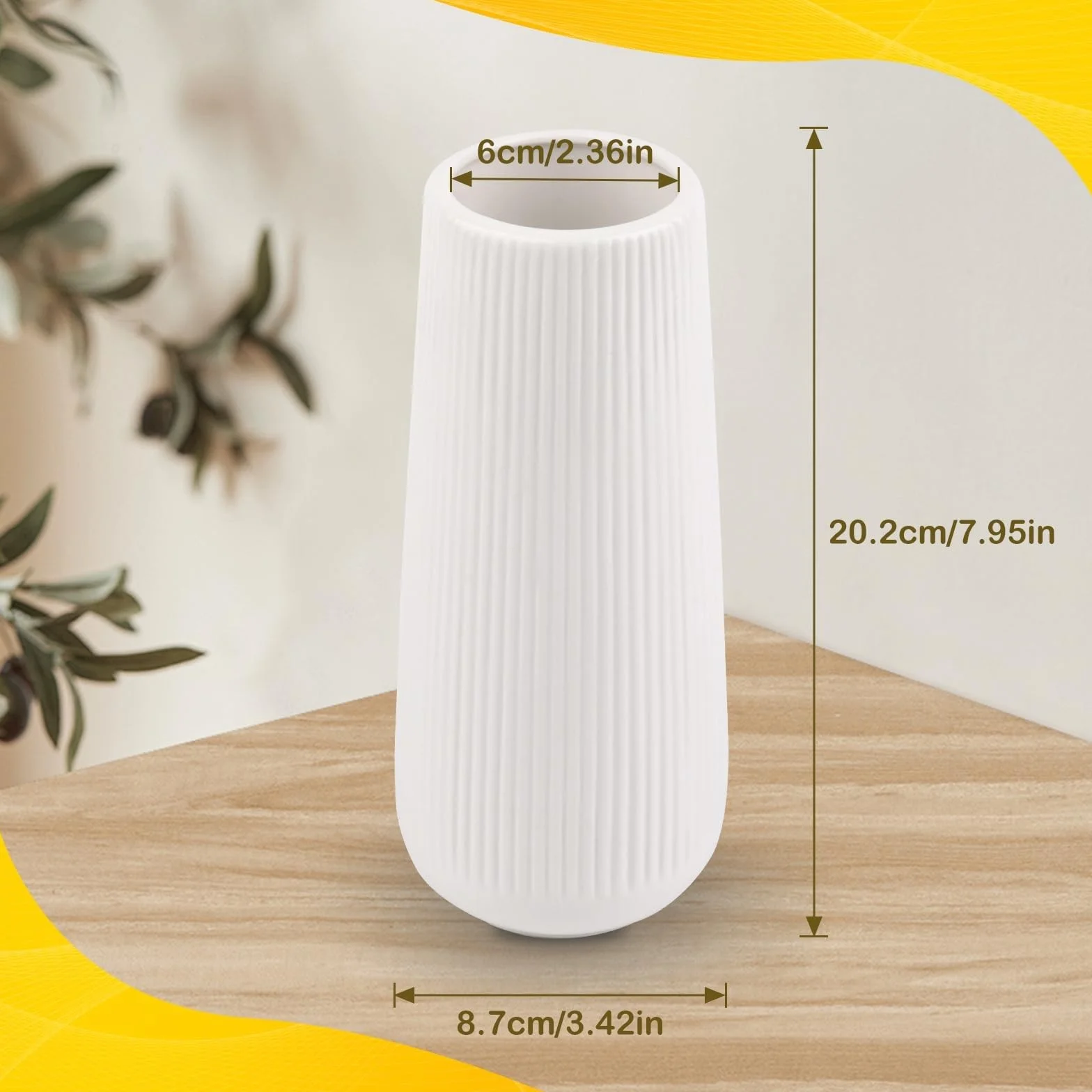 Jarrón de cerámica blanco decorativo moderno con ranuras para flores y hierba de las pampas, pequeño formato para casa, salón, mesa de comedor, entrada, oficina