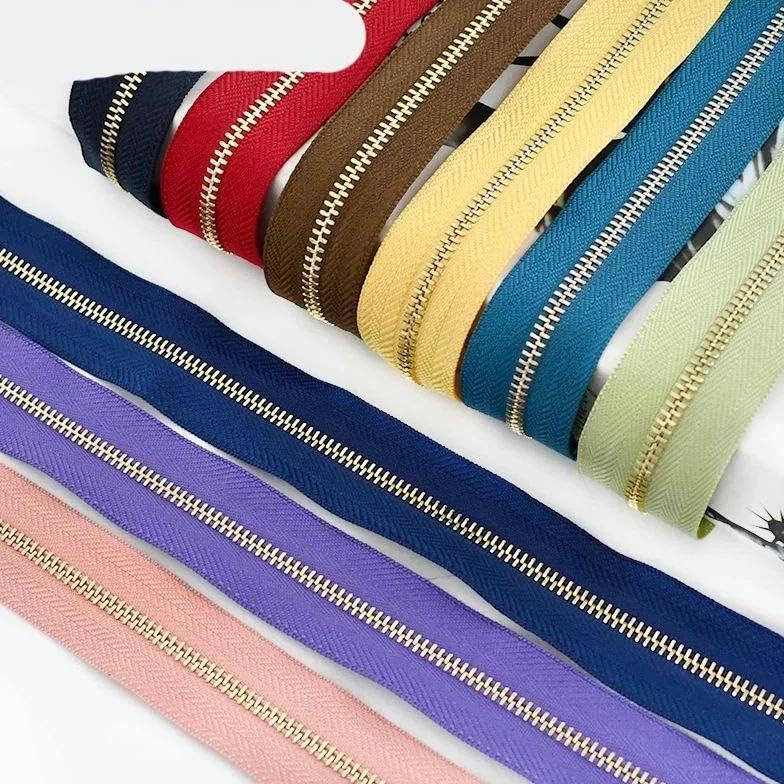 1/3 metros 3# Cremalleras de metal Cremalleras de dientes dorados para ropa, monedero, kit de reparación de cremalleras, cremallera para coser ropa DIY-21-3#-3 metros3pcsSilder