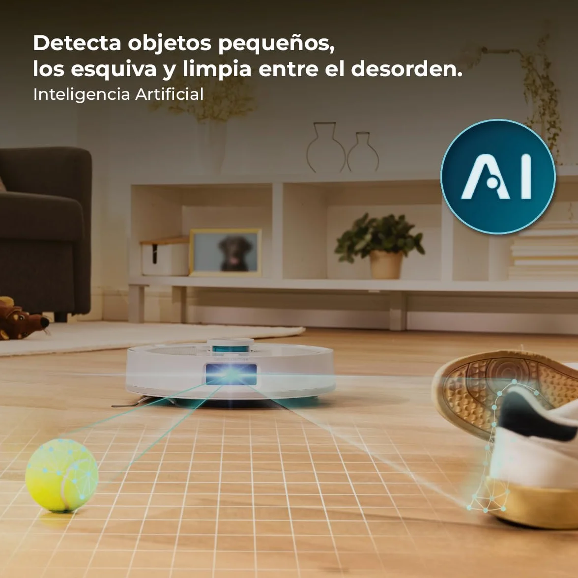 Cecotec Robot Aspirador - Base Autovaciado 3L - IA y Navegación Láser - 25000Pa - Conga Y90 Pearl. Autonomía 240mins en Modo Eco, Cepillo Silicona, Ideal Casas Mascotas, Bluetooth y WiFi, 2 Mopas