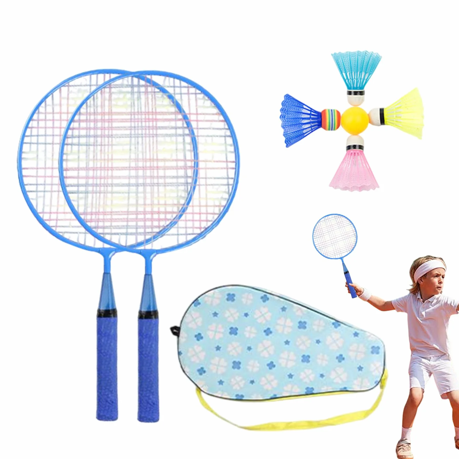 Juego de raquetas de bádminton para niños con raquetas de repuesto y volantes, juego de volantes ligeros con mango suave para familia, niños, amigos