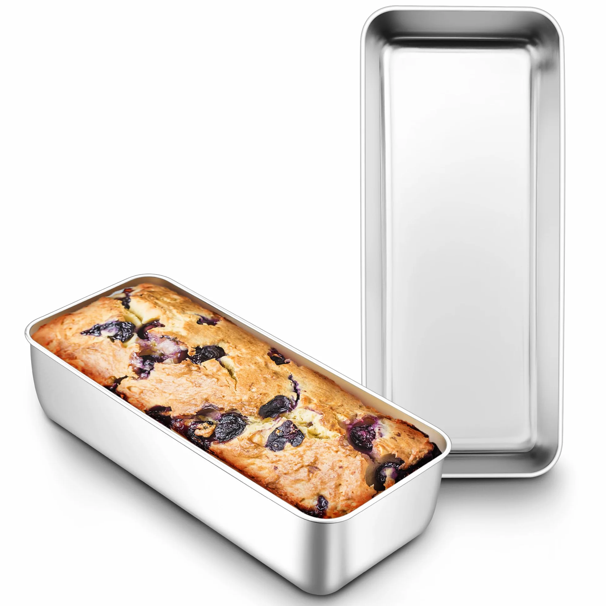 Joyfair Juego de 2 moldes de pan rectangulares de acero inoxidable, 31,2 cm, 7,5 cm de profundidad, para pan, pastel, tostadas, saludable y no tóxico, fácil de limpiar y apto para lavavajillas